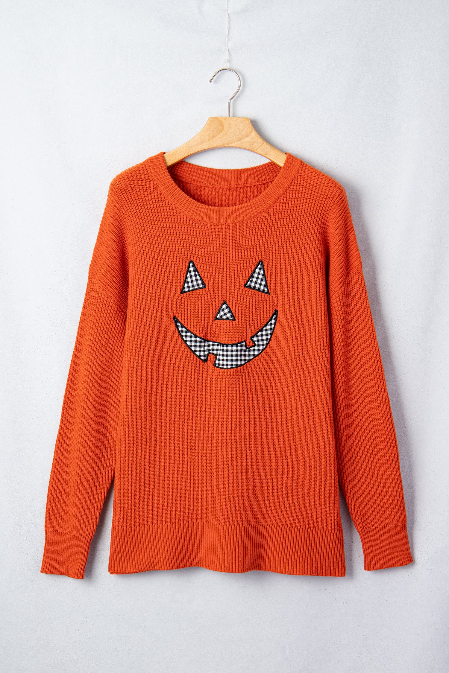 Orange Drop Shoulder Long Sleeve Round Neck Halloween Sweater