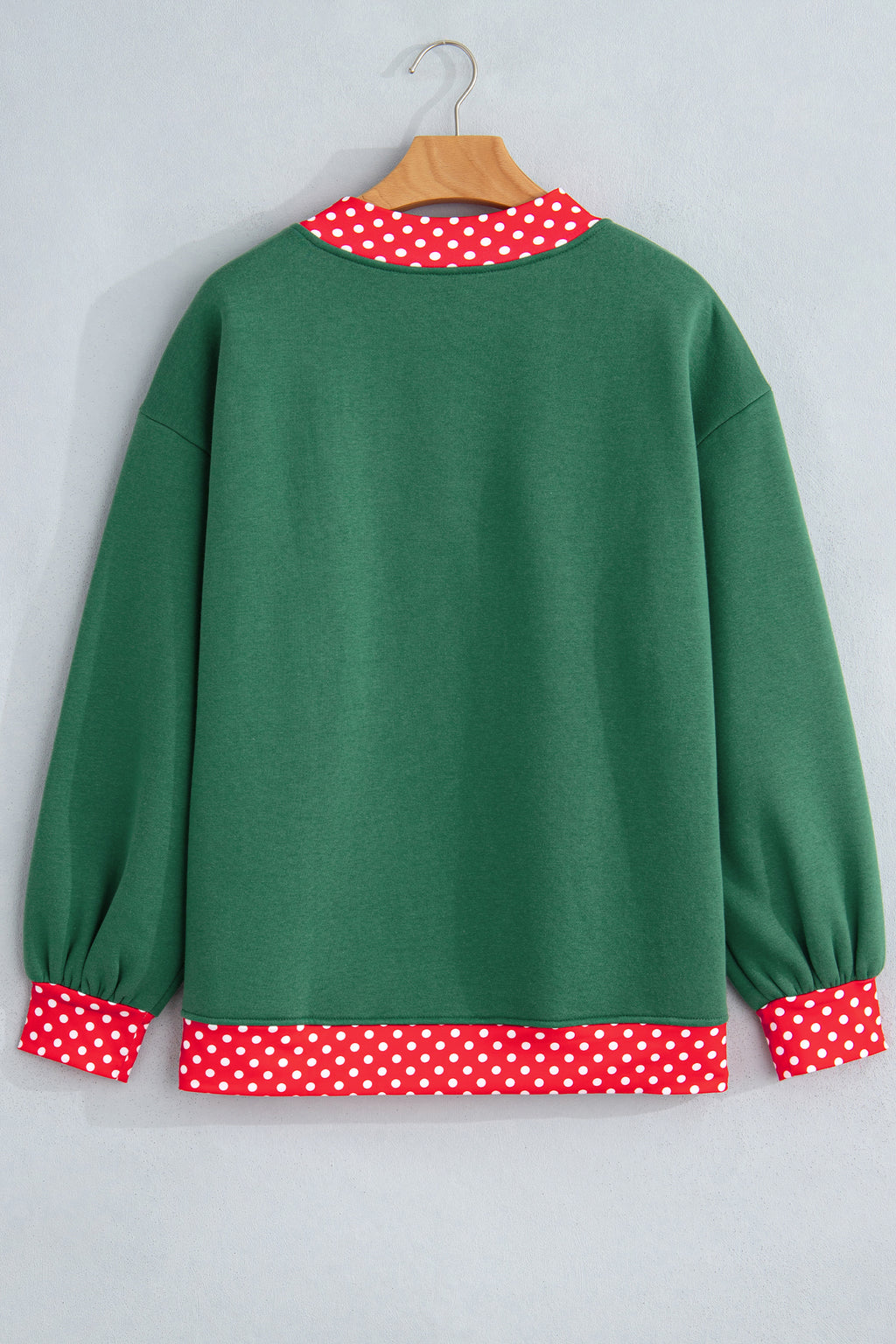 Dark Green Colorblock Polka Dot Contrast Trim Oversized Sweatshirt