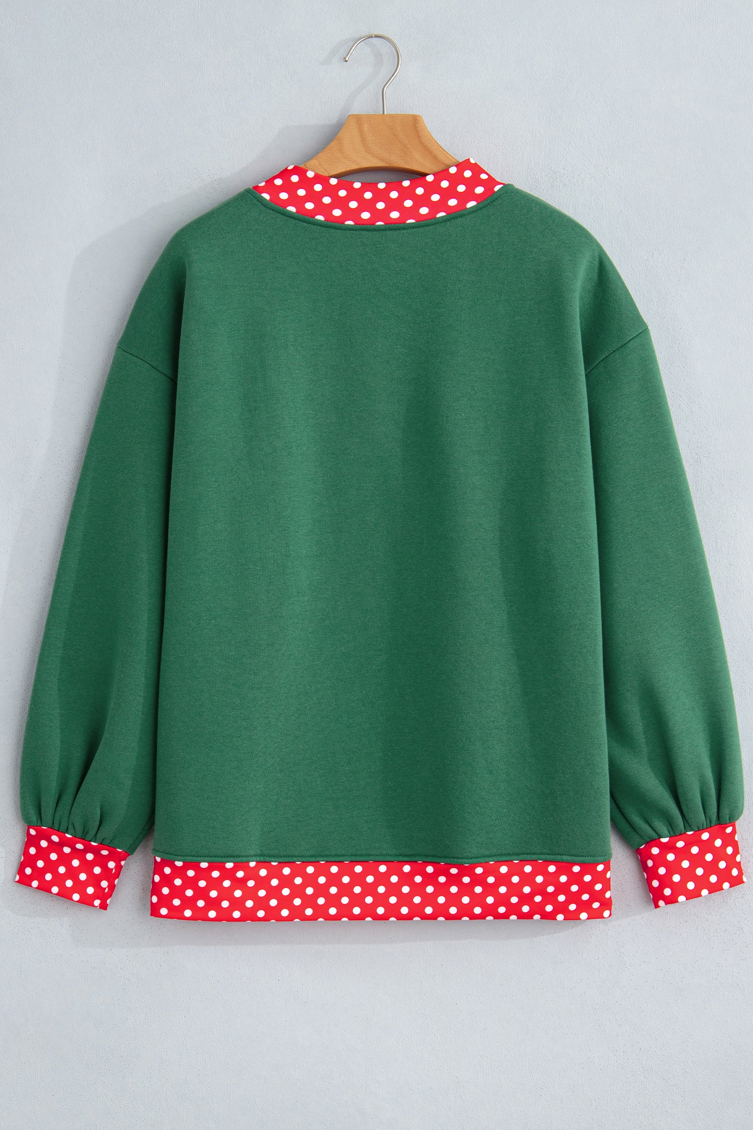 Dark Green Colorblock Polka Dot Contrast Trim Oversized Sweatshirt