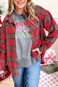 Red Plaid Button Front Shacket