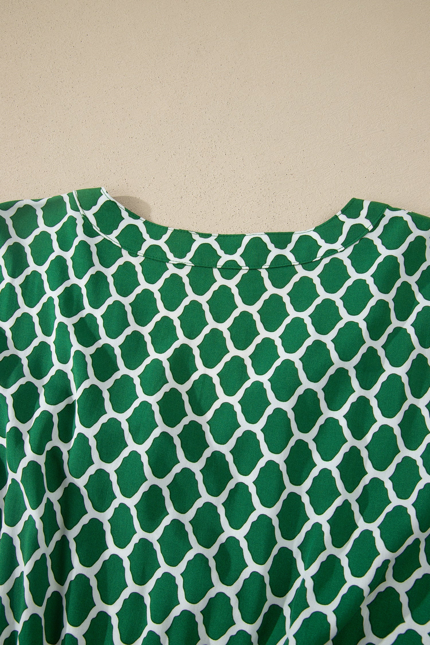 Green Plus Size Geometric Print Pocketed Ruffle Hem Casual Dress