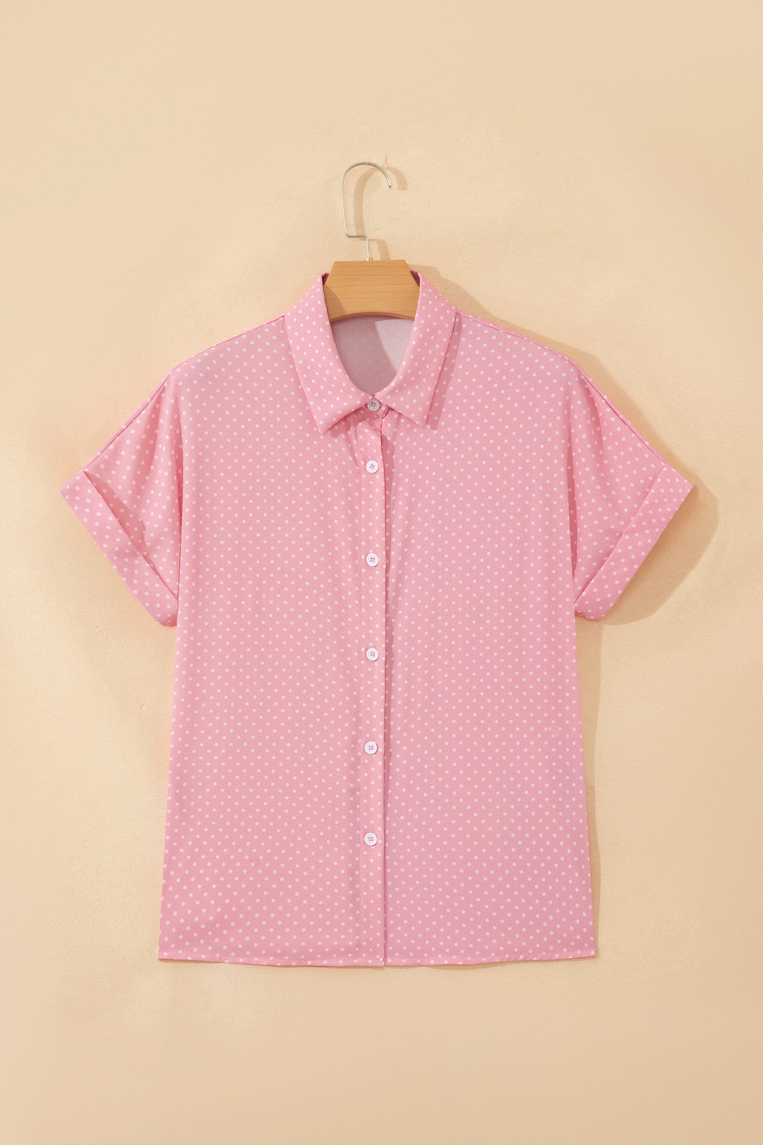 Khaki Dotted Print Cuffed Short Sleeve Shirt