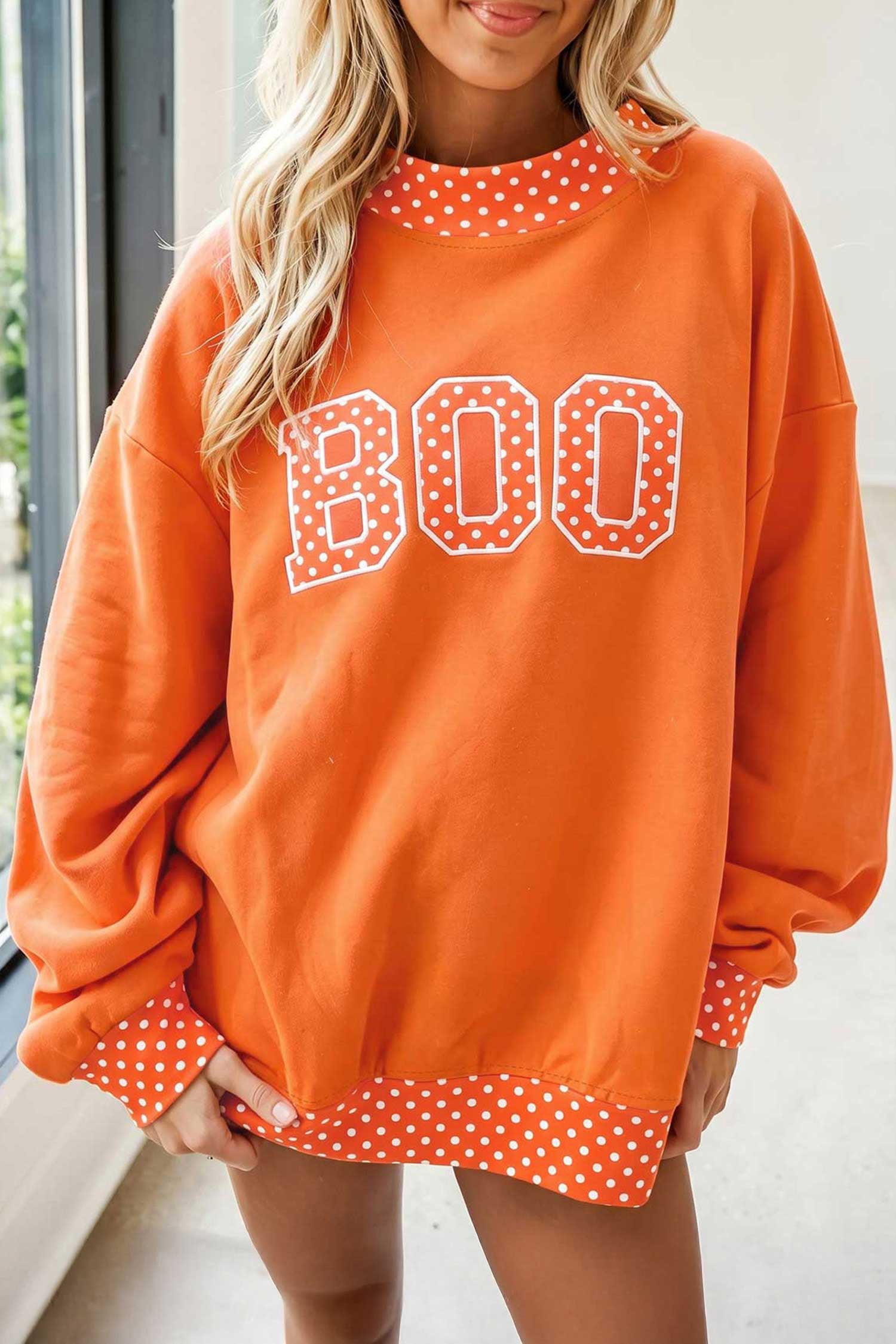 Fiery Red Polka Dot Letter Print Contrast Trim Mock Neck Sweatshirt