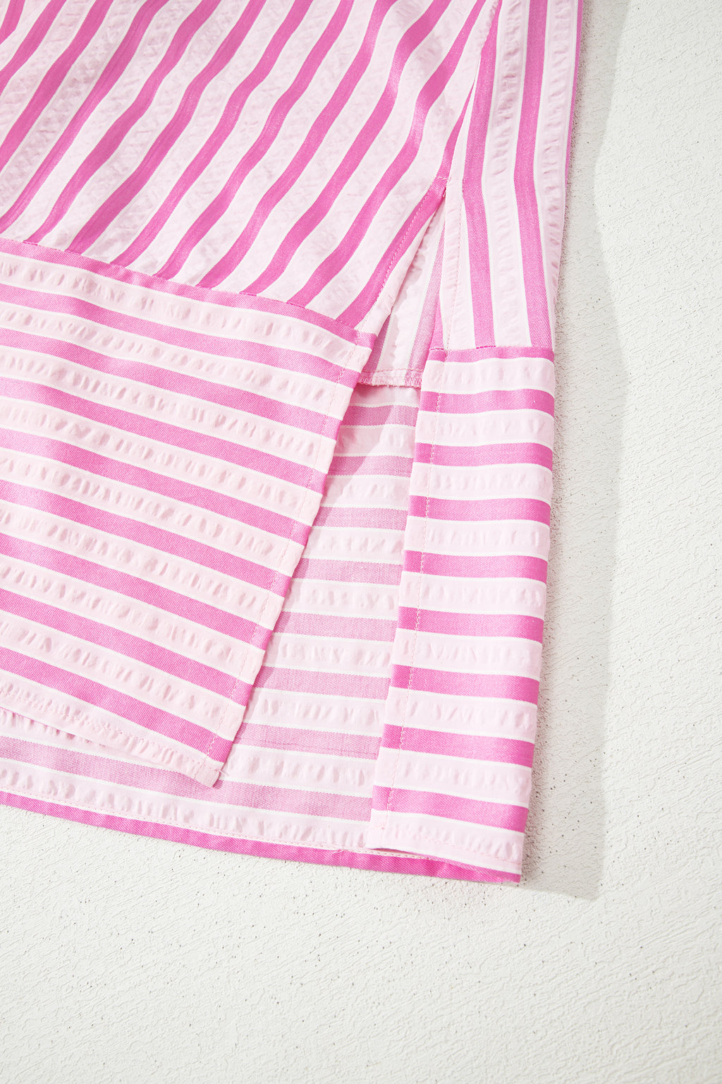 Pink Stripe V Neck Short Sleeve Shift Long Dress