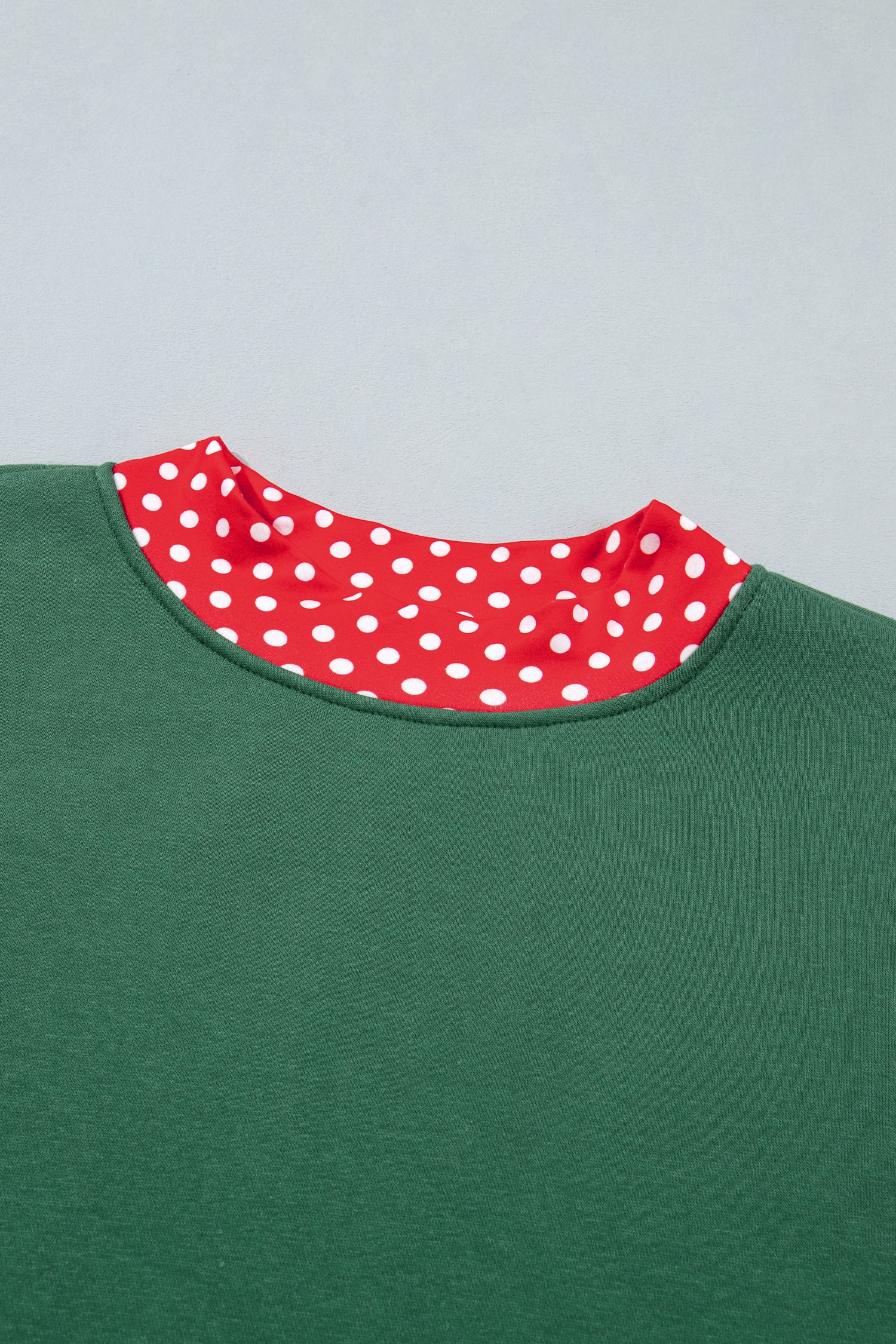 Dark Green Colorblock Polka Dot Contrast Trim Oversized Sweatshirt