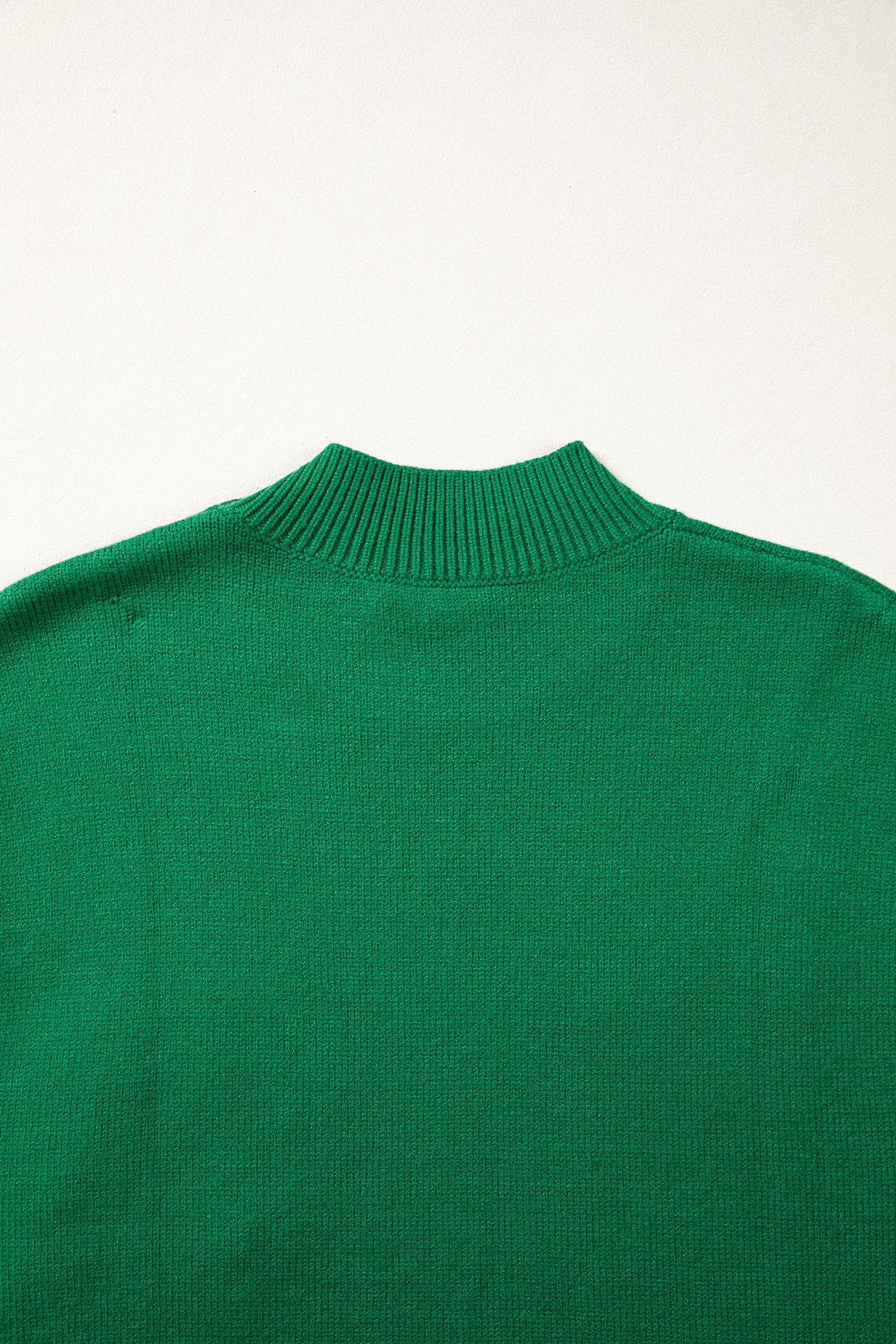 White Corded Horseshoes Ribbed Trim Mock Neck Short Sleeve Sweater