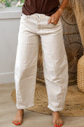 Brown Stripe Casual Barrel Jeans