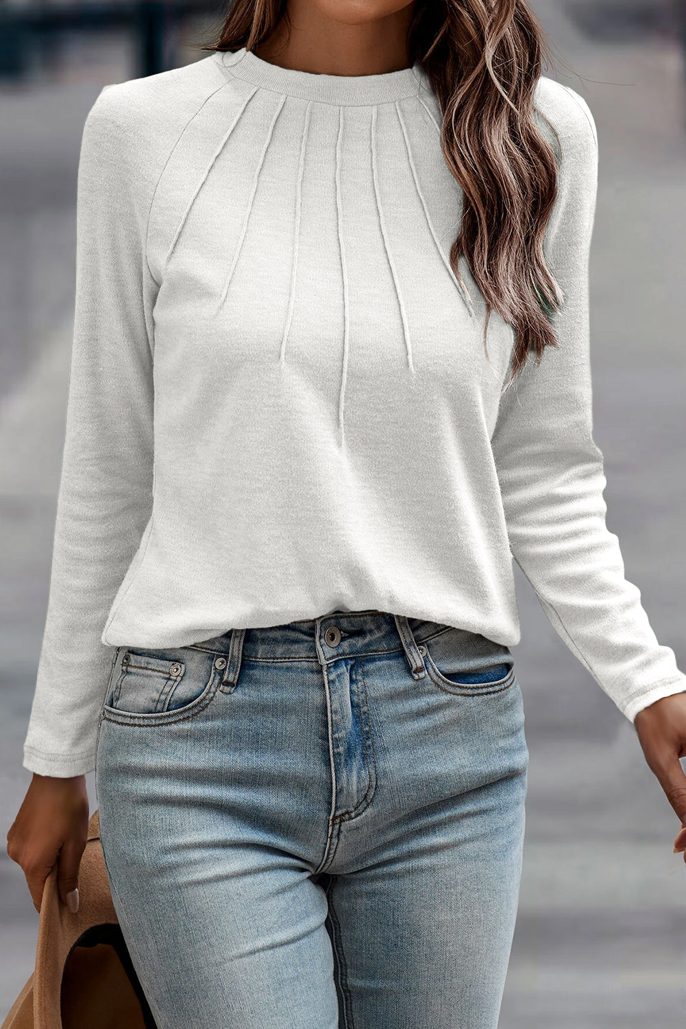 Laurel Green Solid Color Seam Detail Raglan Long Sleeve Top