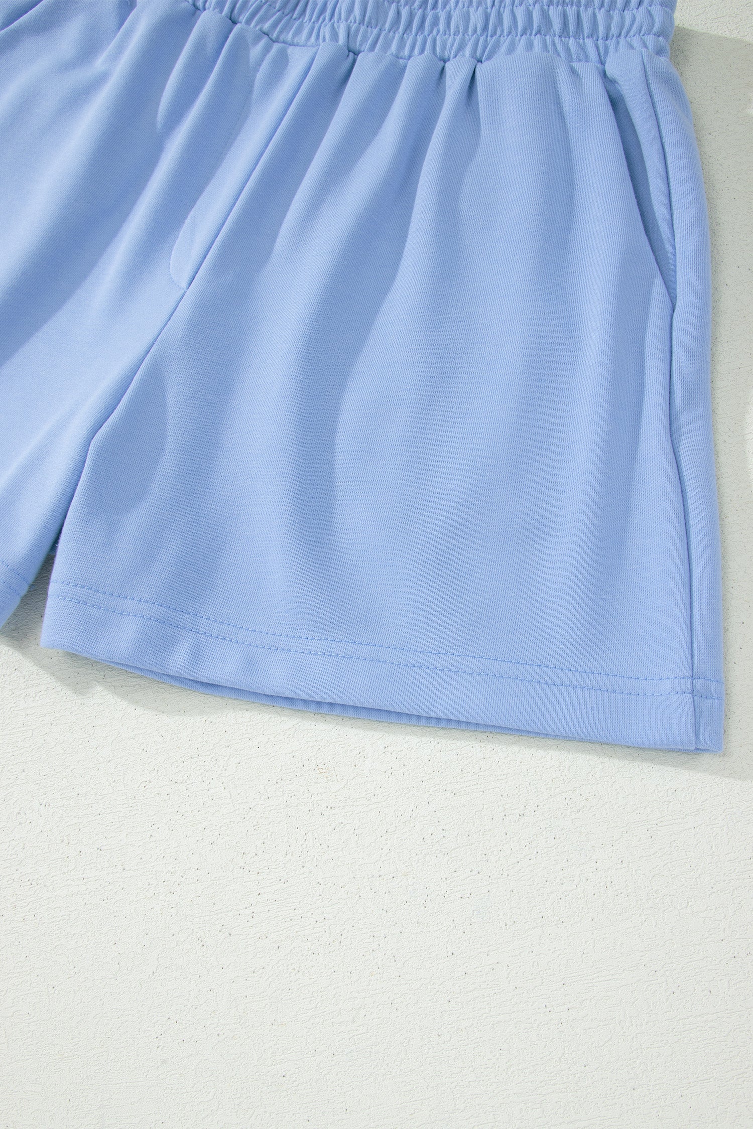 Sky Blue Half Zipped Ruffled Short Set