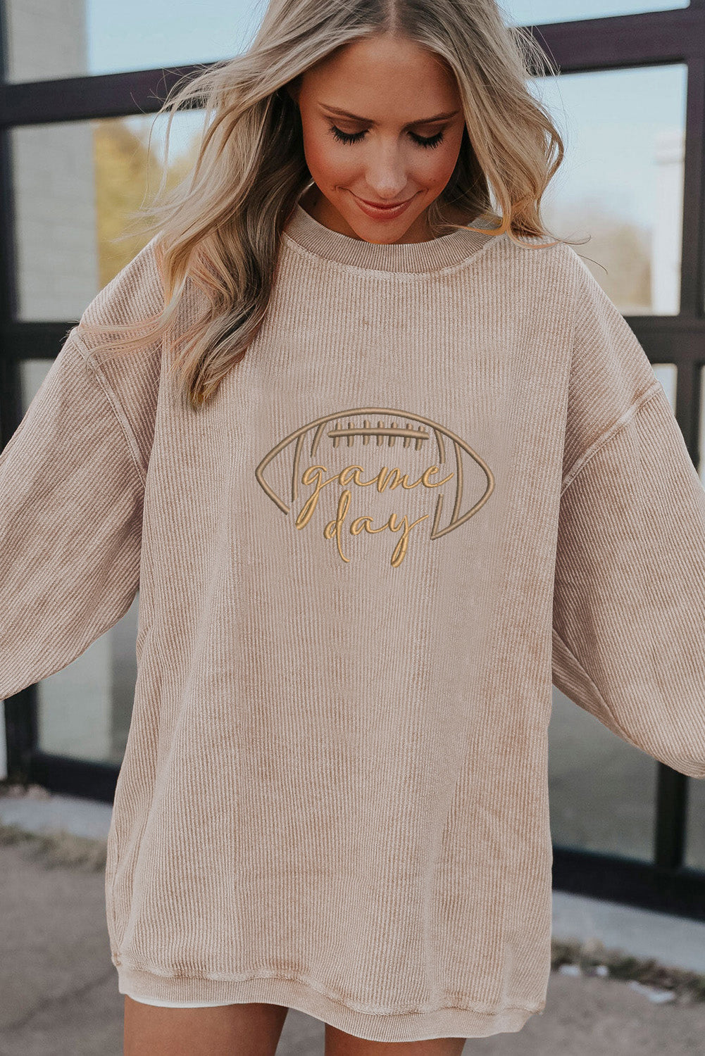Football Game Day Embroidered Corduroy Sweatshirt