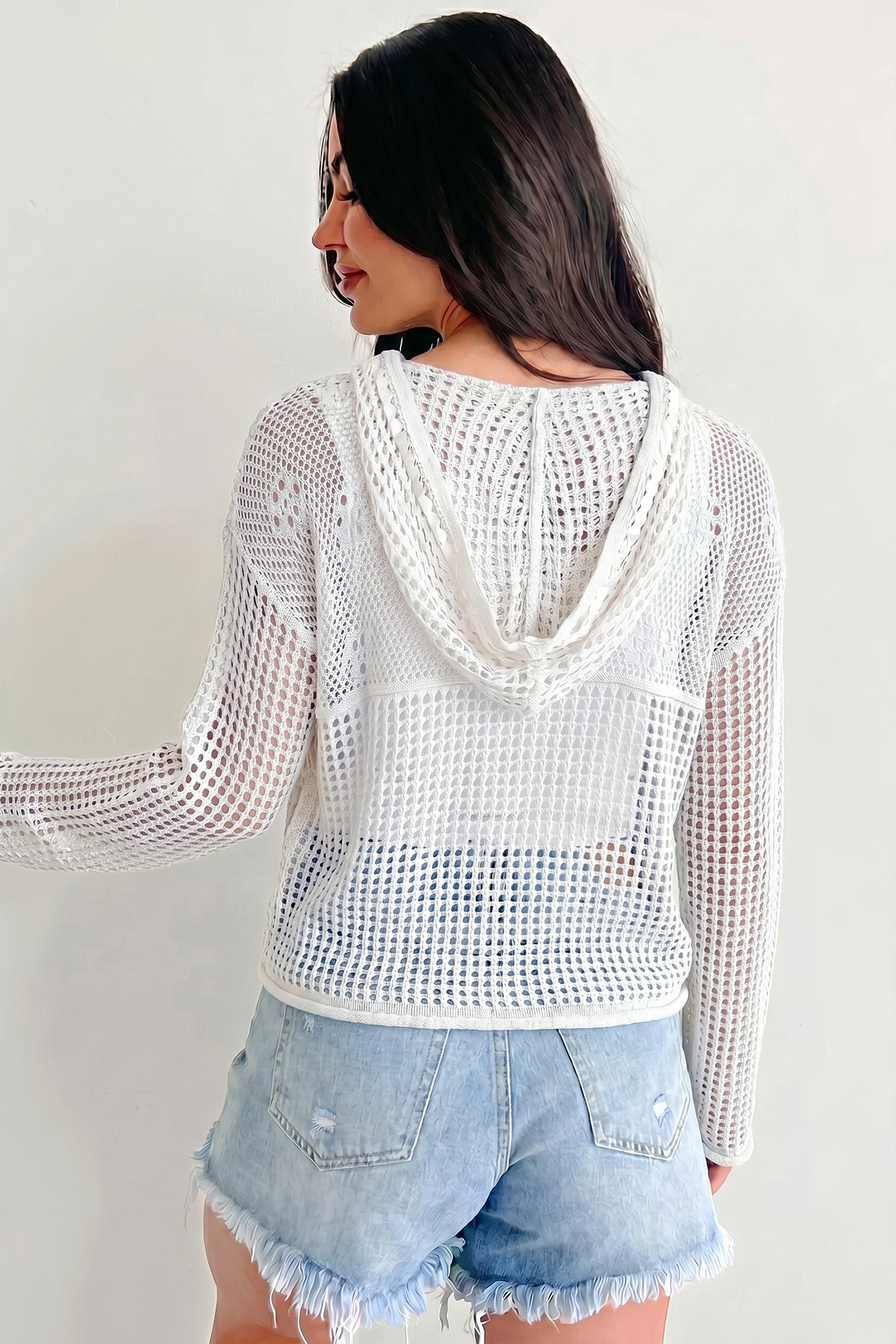 Beau Blue Hollow Out Crochet Knit American Flag Patched Sweater Hoodie