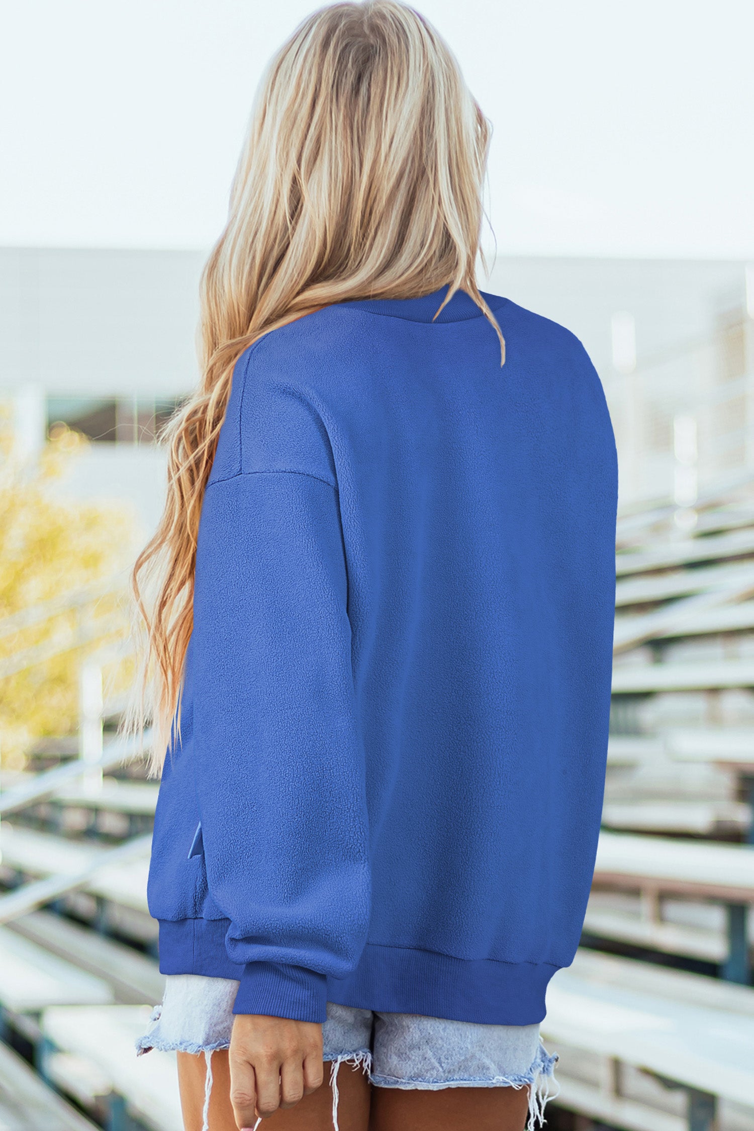 Dark Blue Reversible Gameday Football Graphic Oversized Sweatshirt