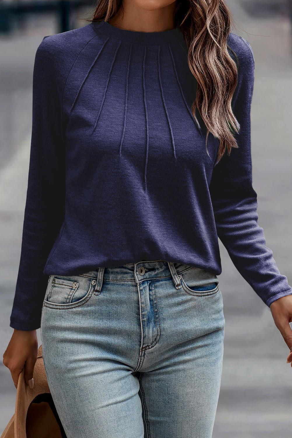 Laurel Green Solid Color Seam Detail Raglan Long Sleeve Top
