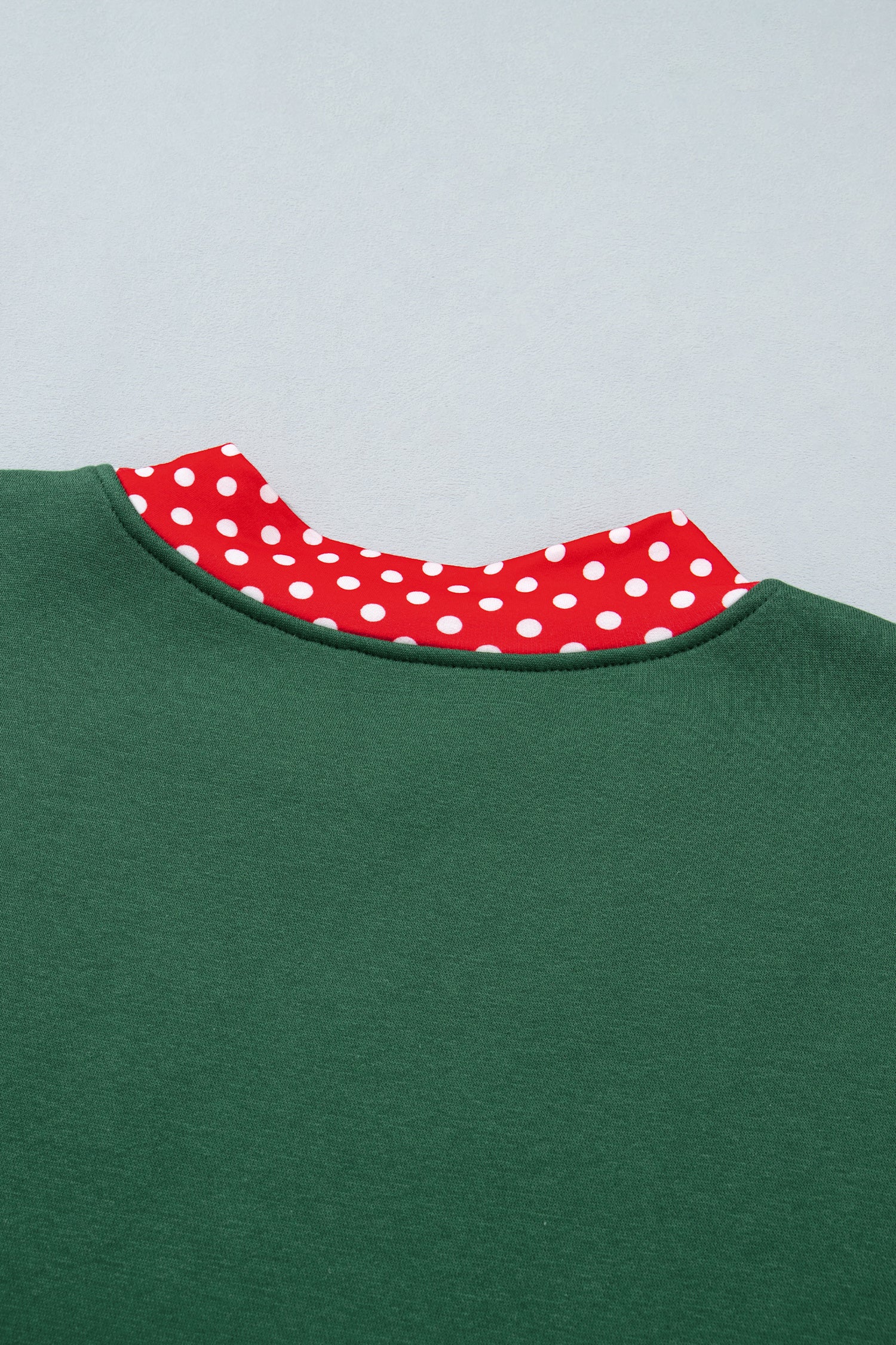 Dark Green Colorblock Polka Dot Contrast Trim Oversized Sweatshirt