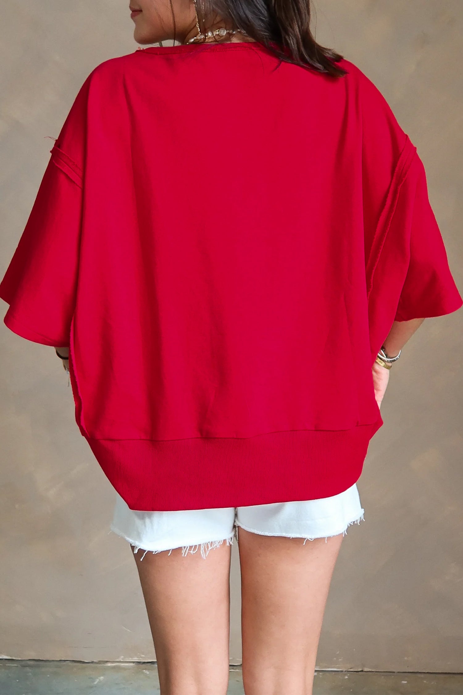 Red GEORGIA Letter Printed  Seam Drop Shoulder Loose Tee