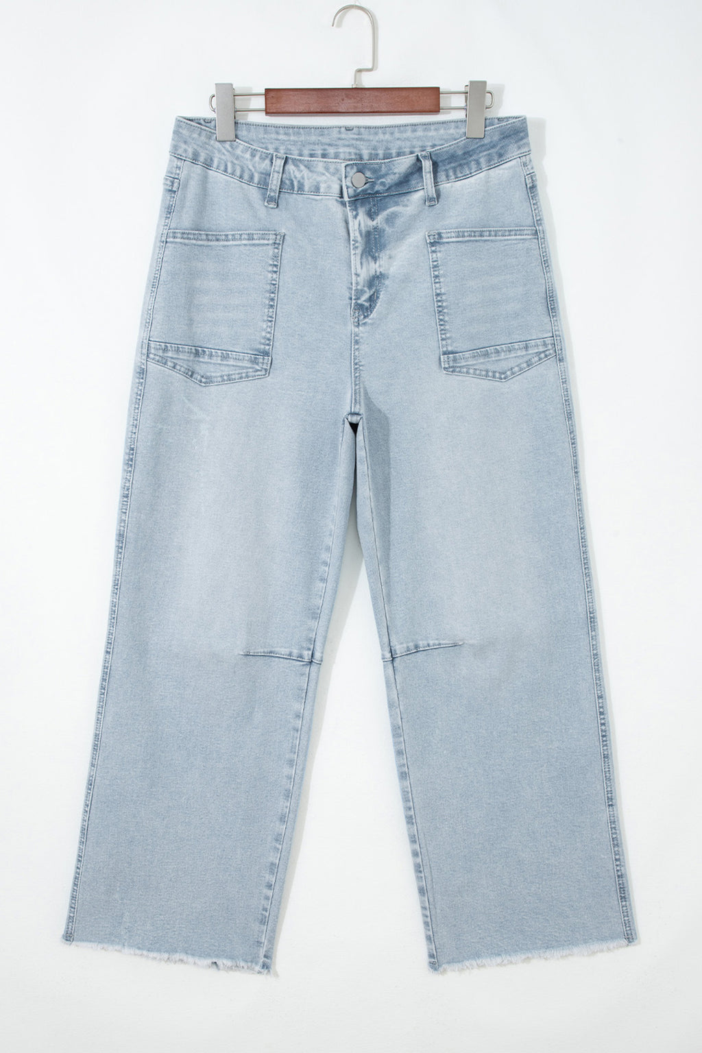 Blue Frayed Cropped Straight Jeans