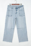 Blue Frayed Cropped Straight Jeans