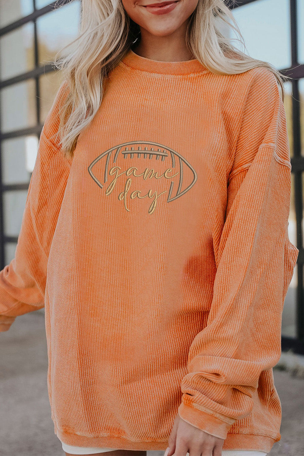 Football Game Day Embroidered Corduroy Sweatshirt