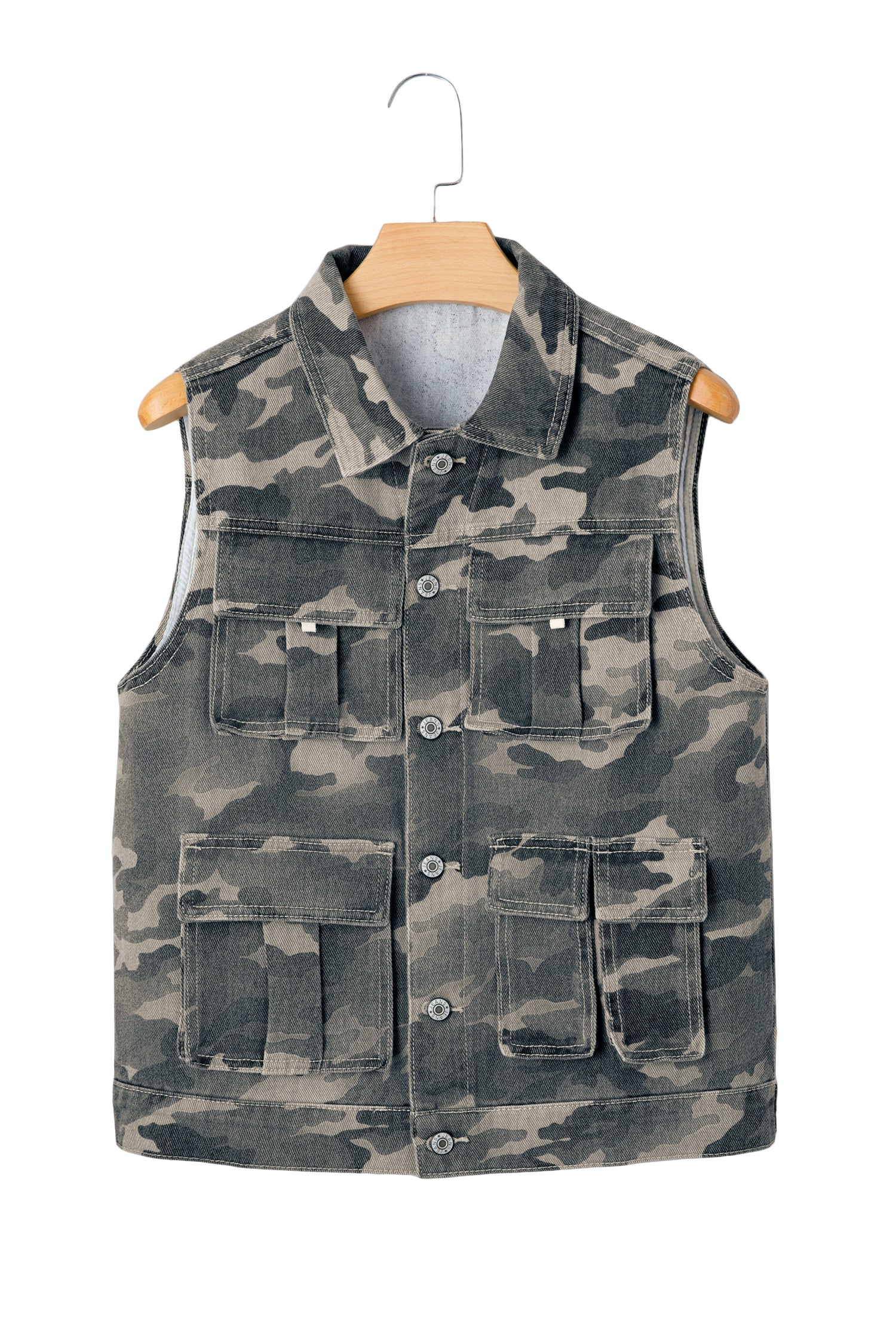 Green Camo Cargo Denim Vest