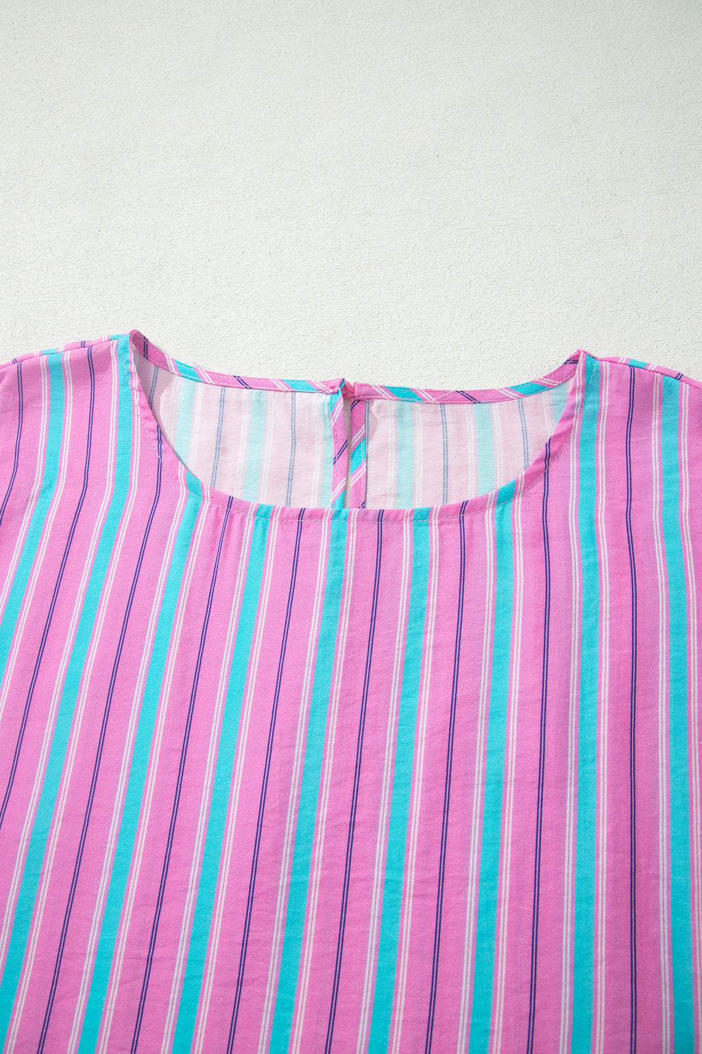 Pink Stripe Dolman Short Sleeve Blouse Drawstring Elastic Waist Loose Short Set