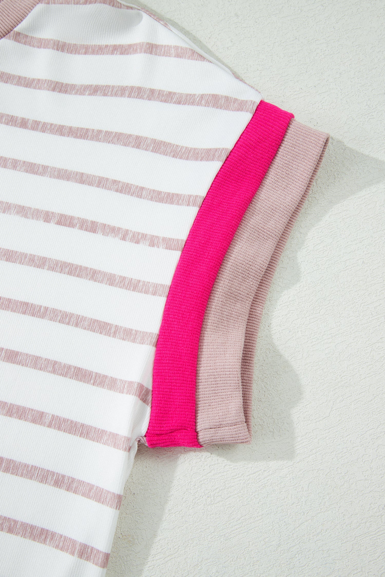 Khaki Stripe Color Block Trim Round Neck Short Sleeve Top