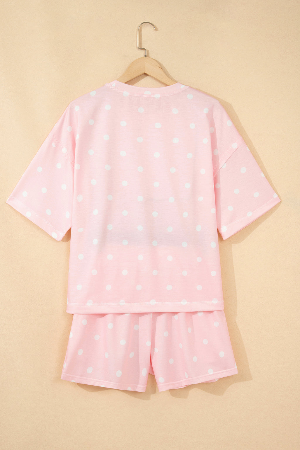 Yellow Exposed Seam Detail Polka Dot Loose Tee Drawstring Shorts Set