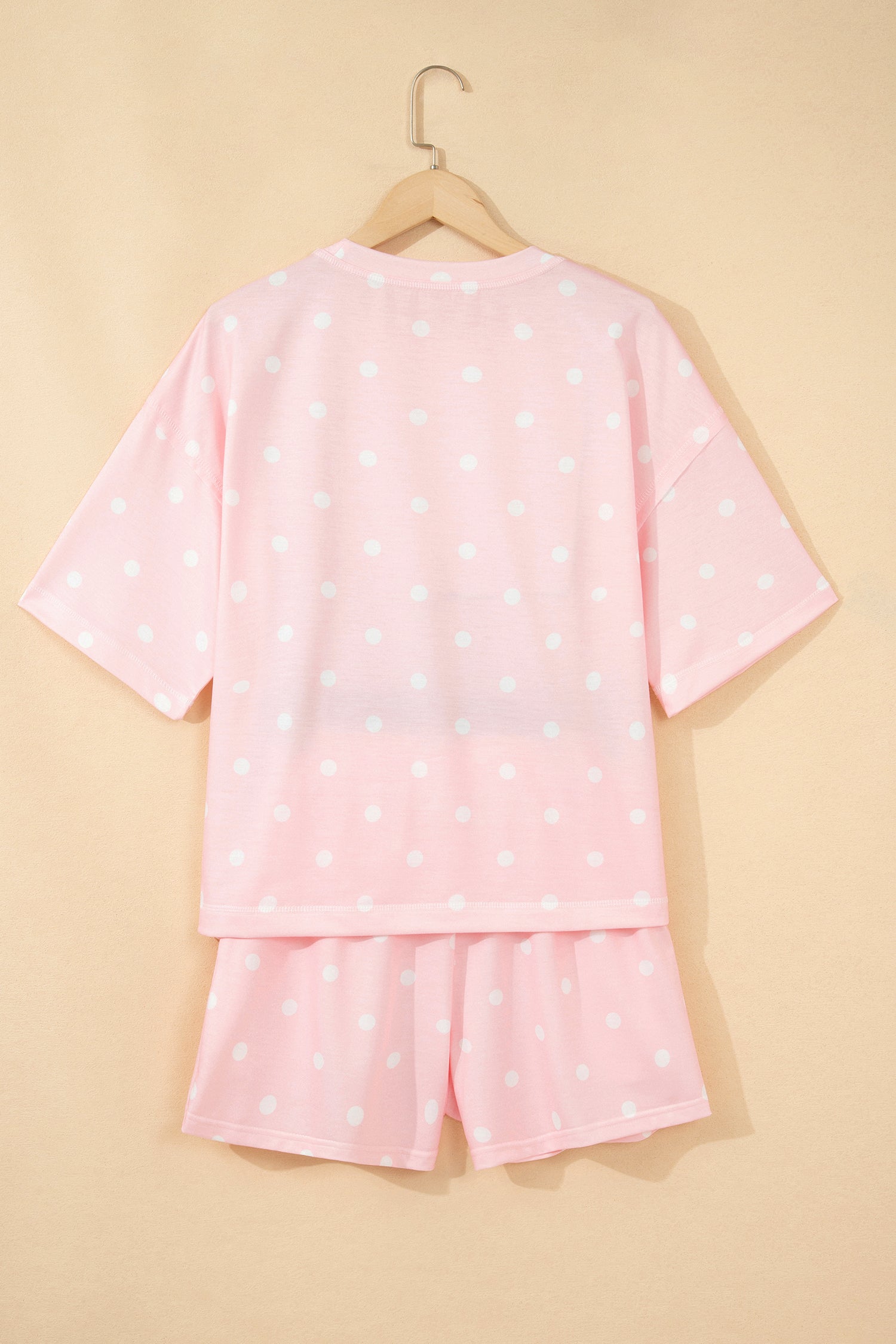 Yellow Exposed Seam Detail Polka Dot Loose Tee Drawstring Shorts Set