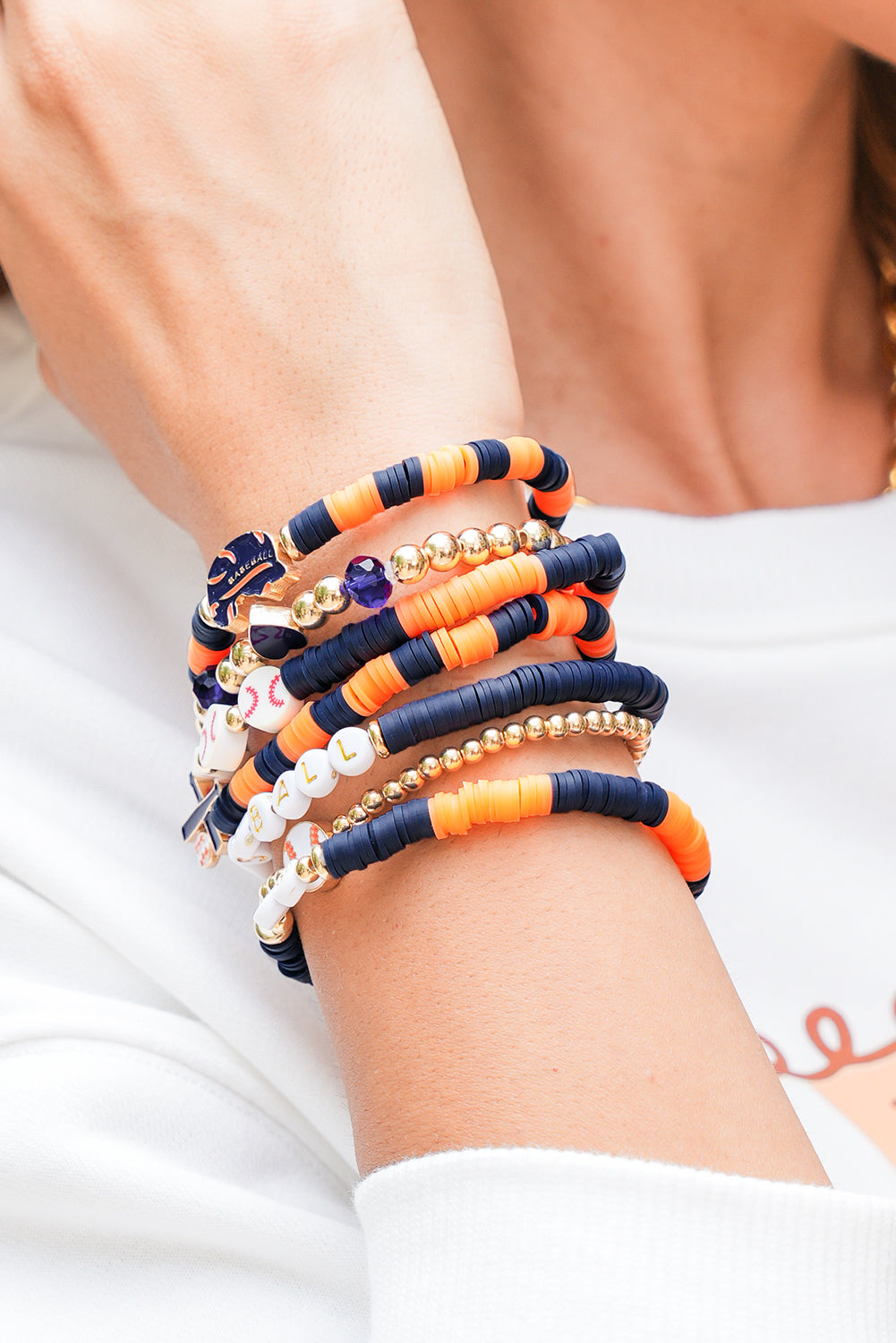 Orange 7pcs Game Day Football Stackable Bracelet Set
