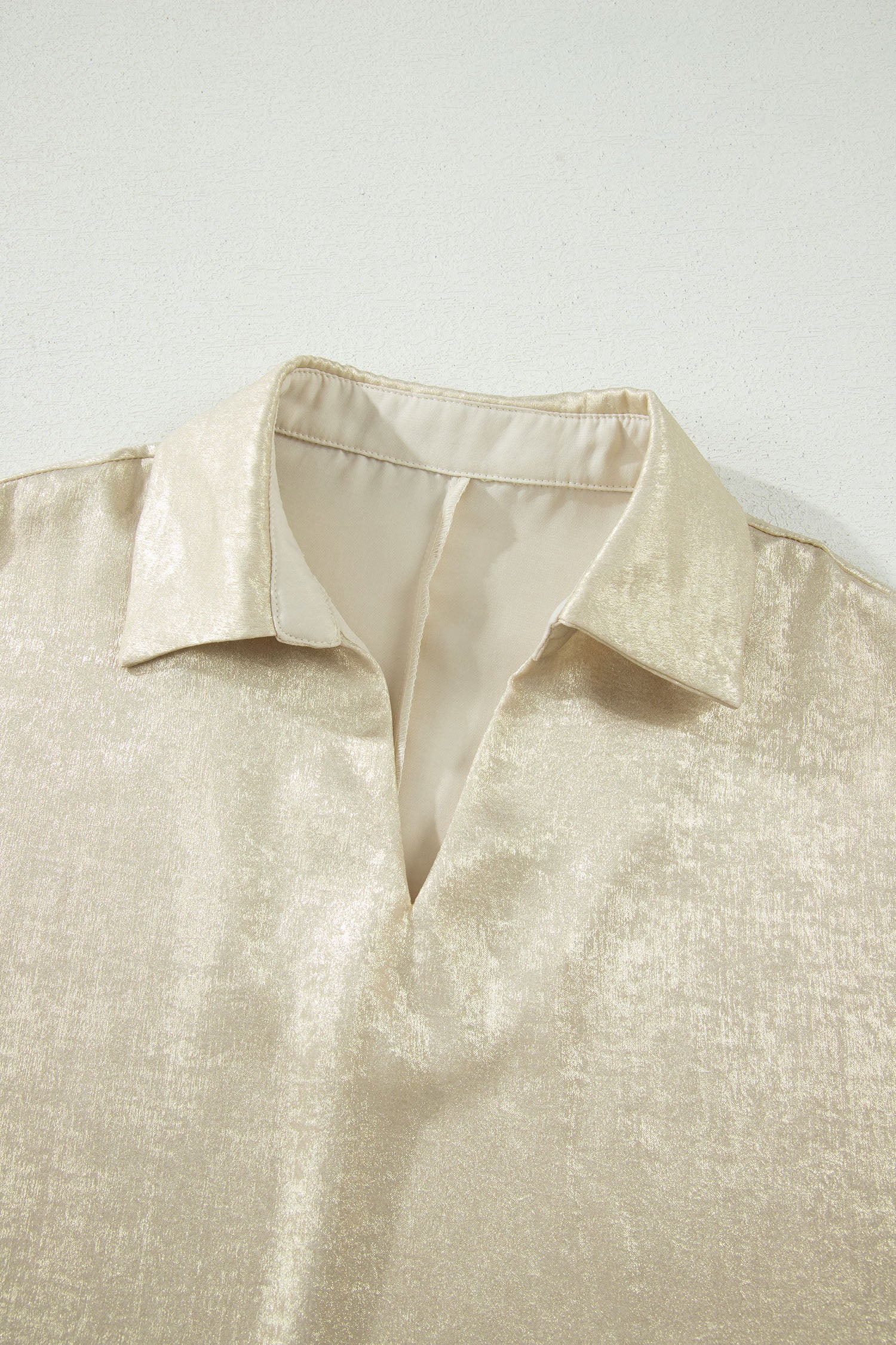 Clearly Aqua Collared V Neck Half Sleeve Metallic Top