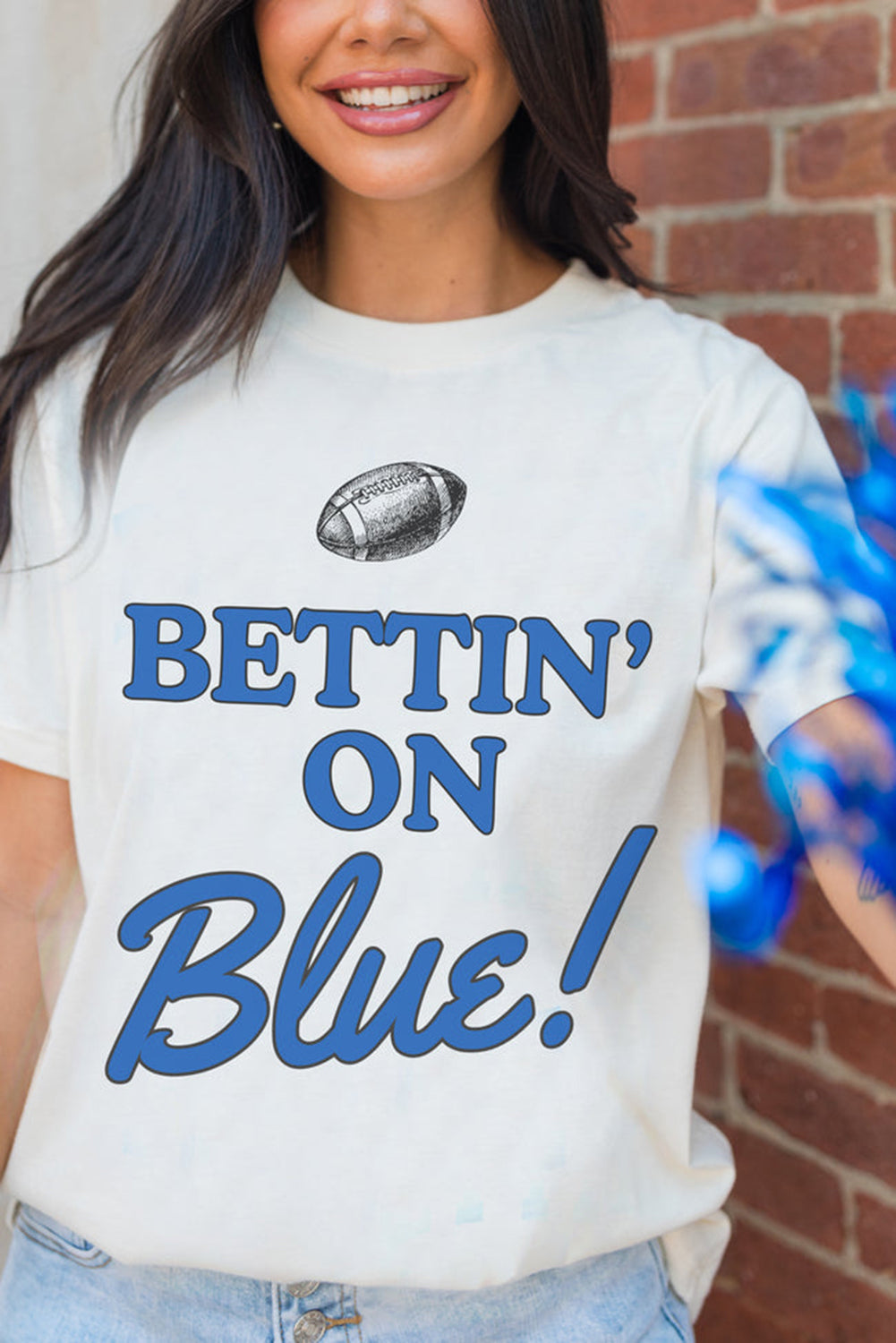 Football BETTIN ON Blue Graphic Crewneck T Shirt