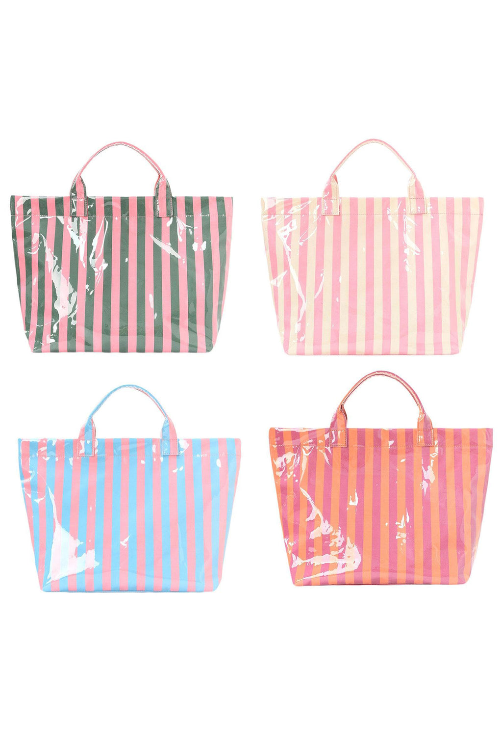Blackish Green Glossy Striped Vinyl Large Tote Bag