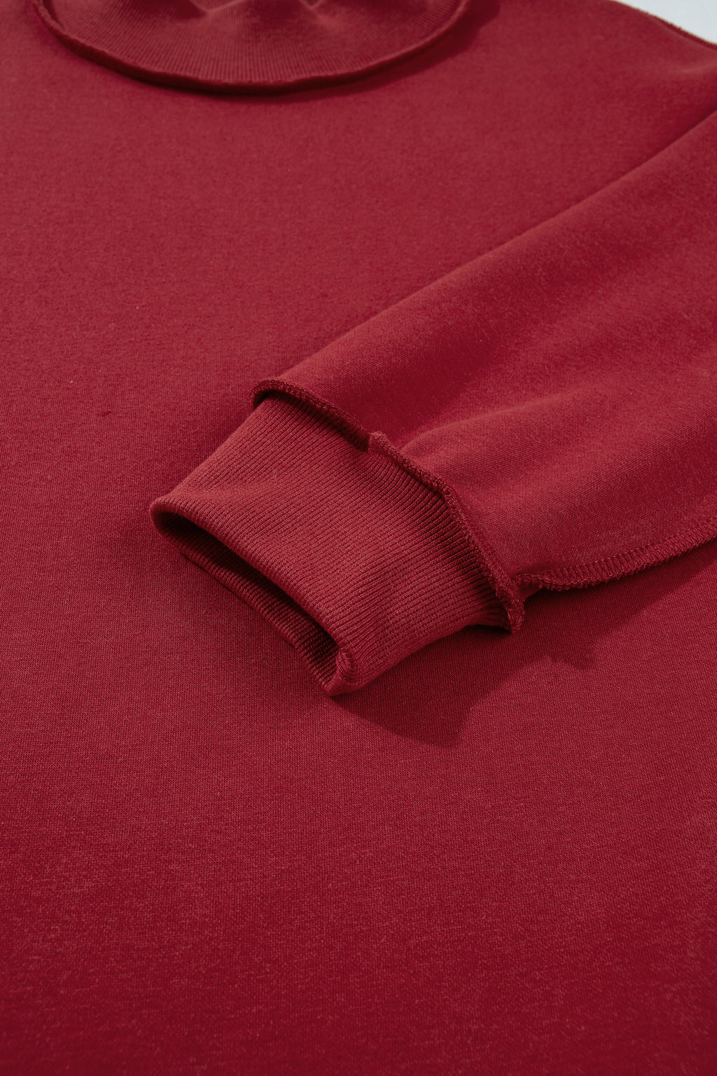 Red Dahlia Oversize Drop Shoulder Reversible Mock Neck Sweatshirt
