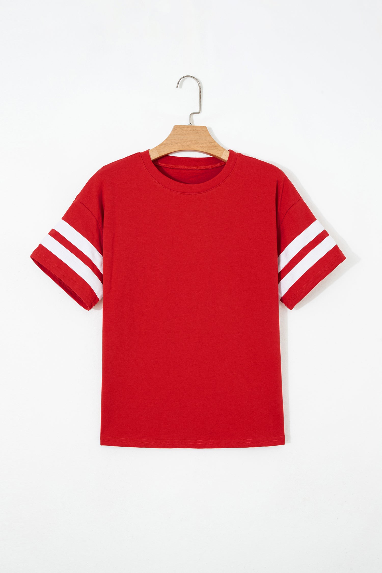 Dark Blue Varsity Striped Short Sleeve Crew Neck T Shirt