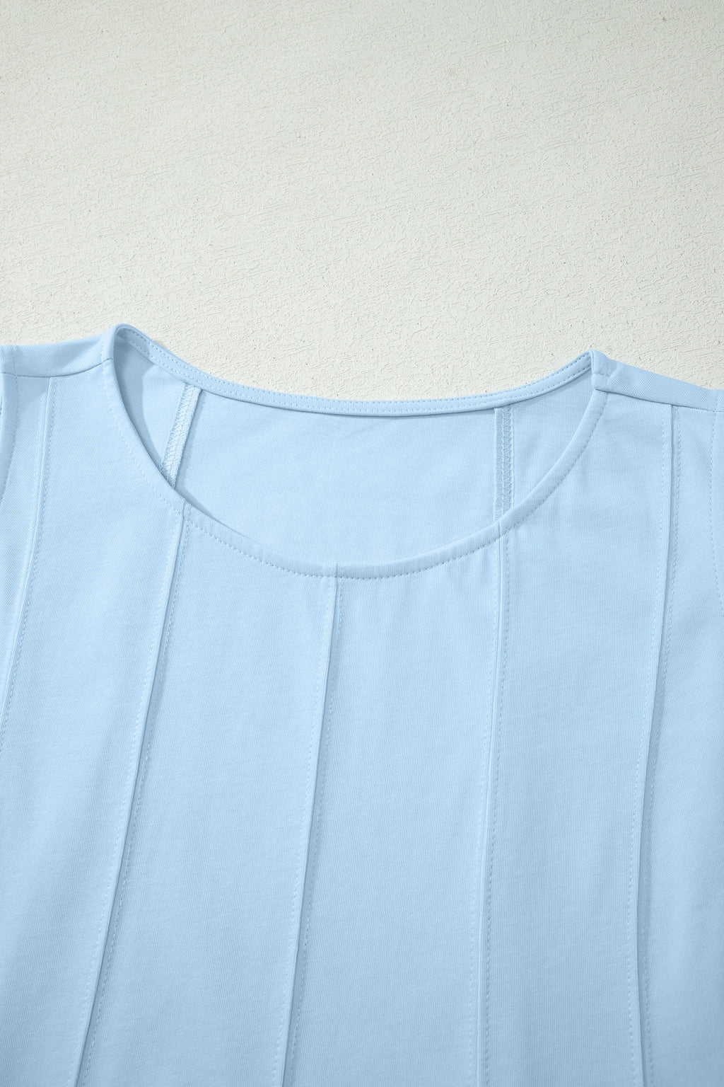 Mist Blue Stitched Detail Loose Tank Top 2pcs Short Set