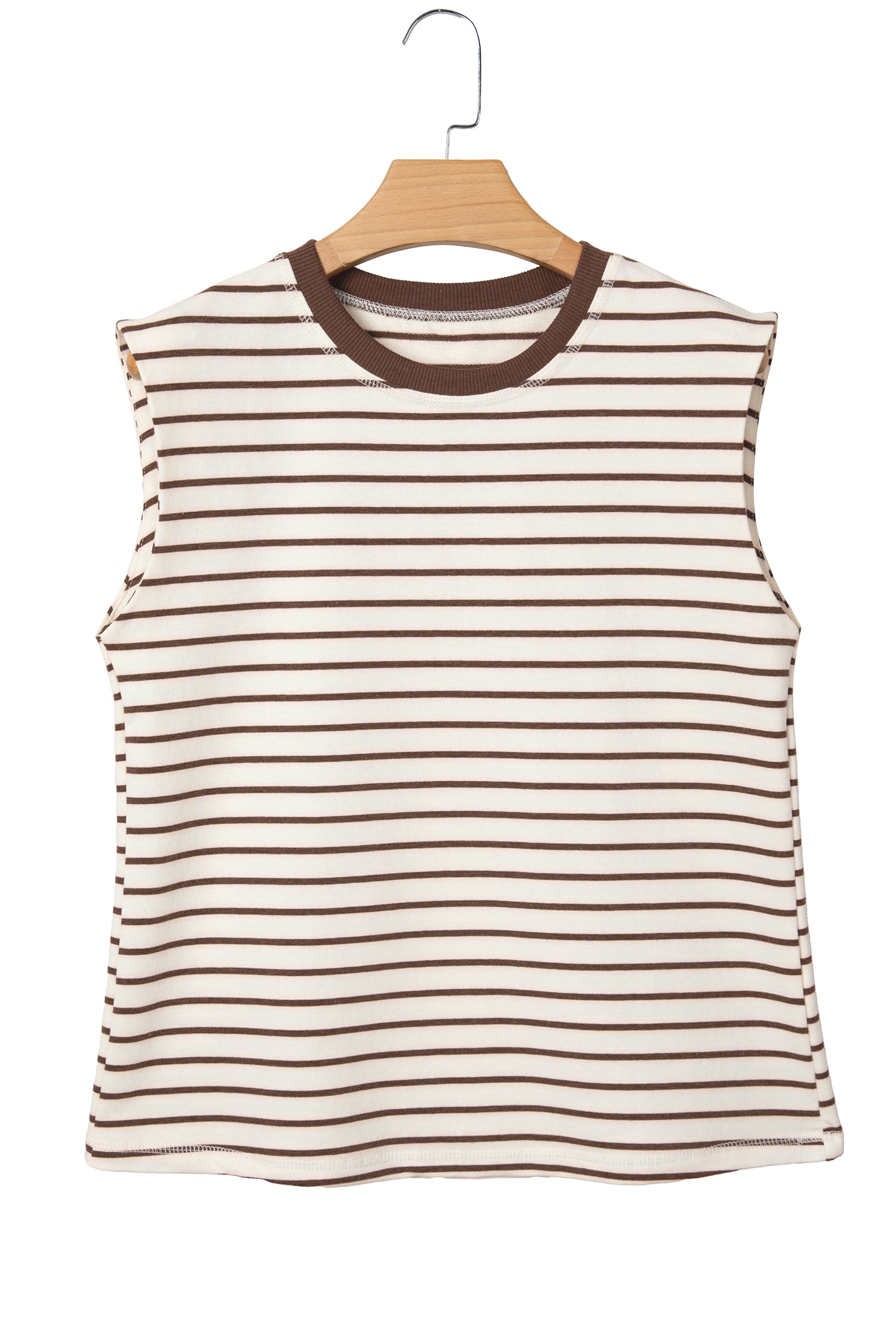 Red Stripe Ribbed Round Neck Trim Loose Tank Top