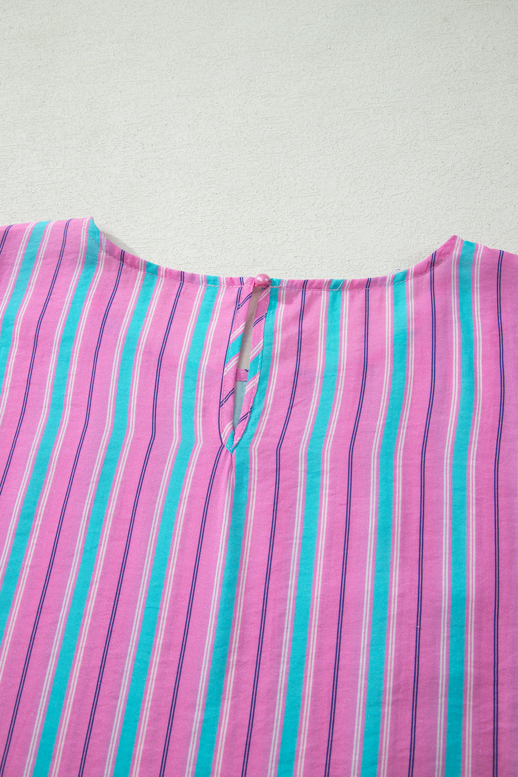 Pink Stripe Dolman Short Sleeve Blouse Drawstring Elastic Waist Loose Short Set