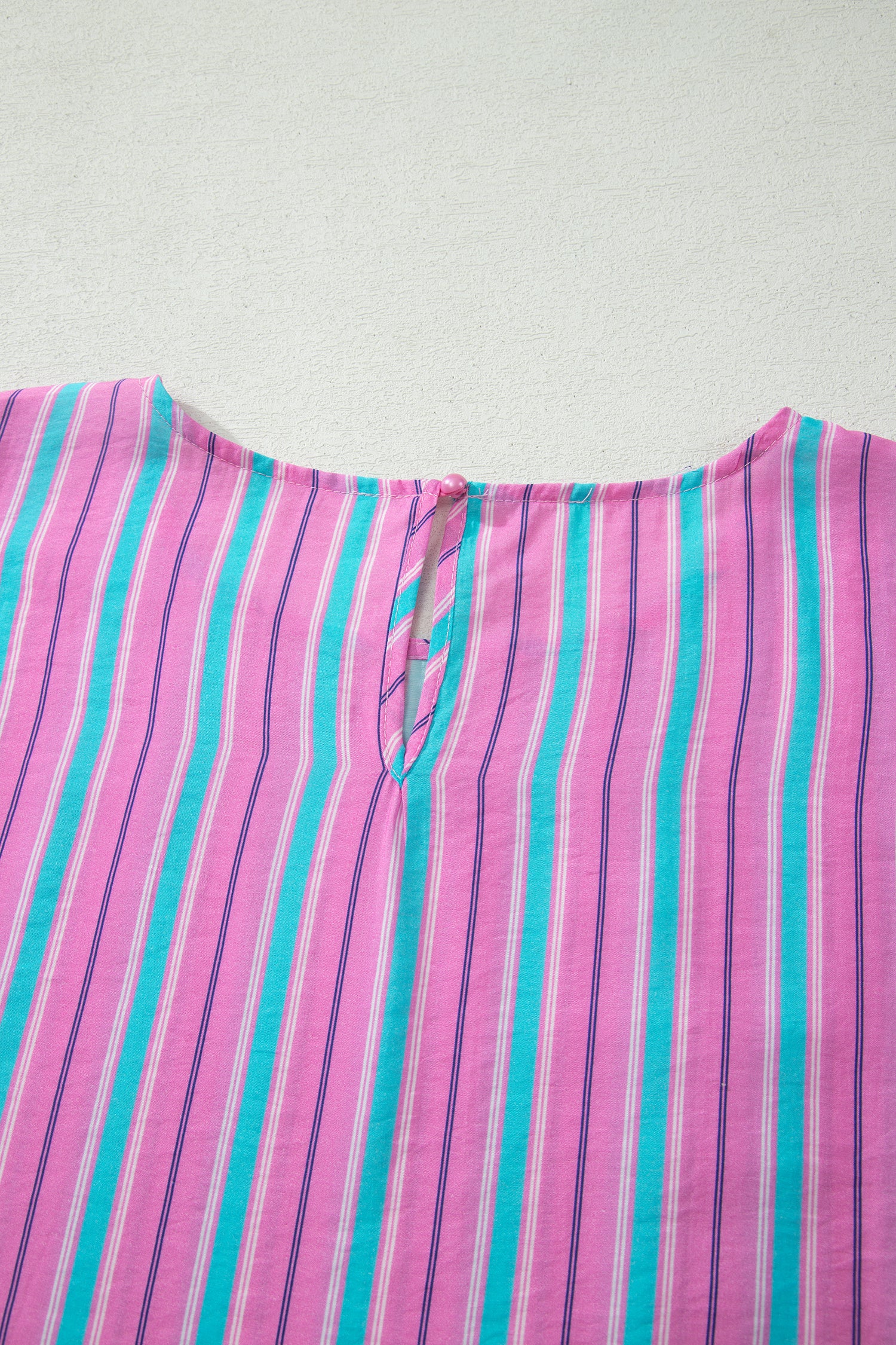 Pink Stripe Dolman Short Sleeve Blouse Drawstring Elastic Waist Loose Short Set