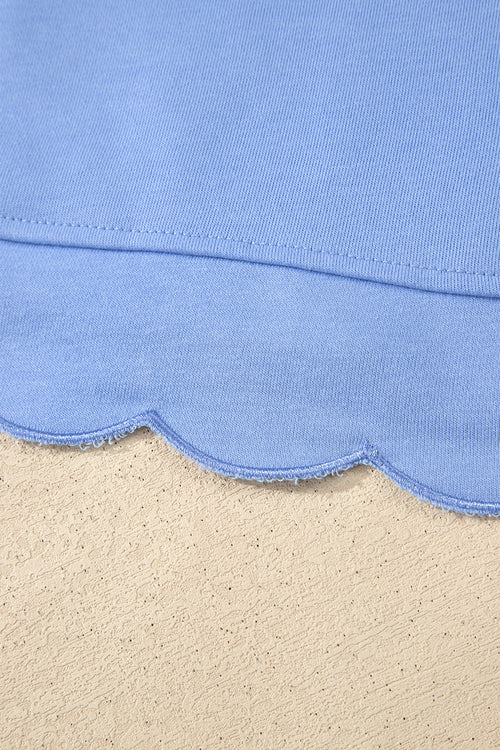 Beau Blue Plus Size Solid Scalloped Hem Button Neck Pullover Mini Dress