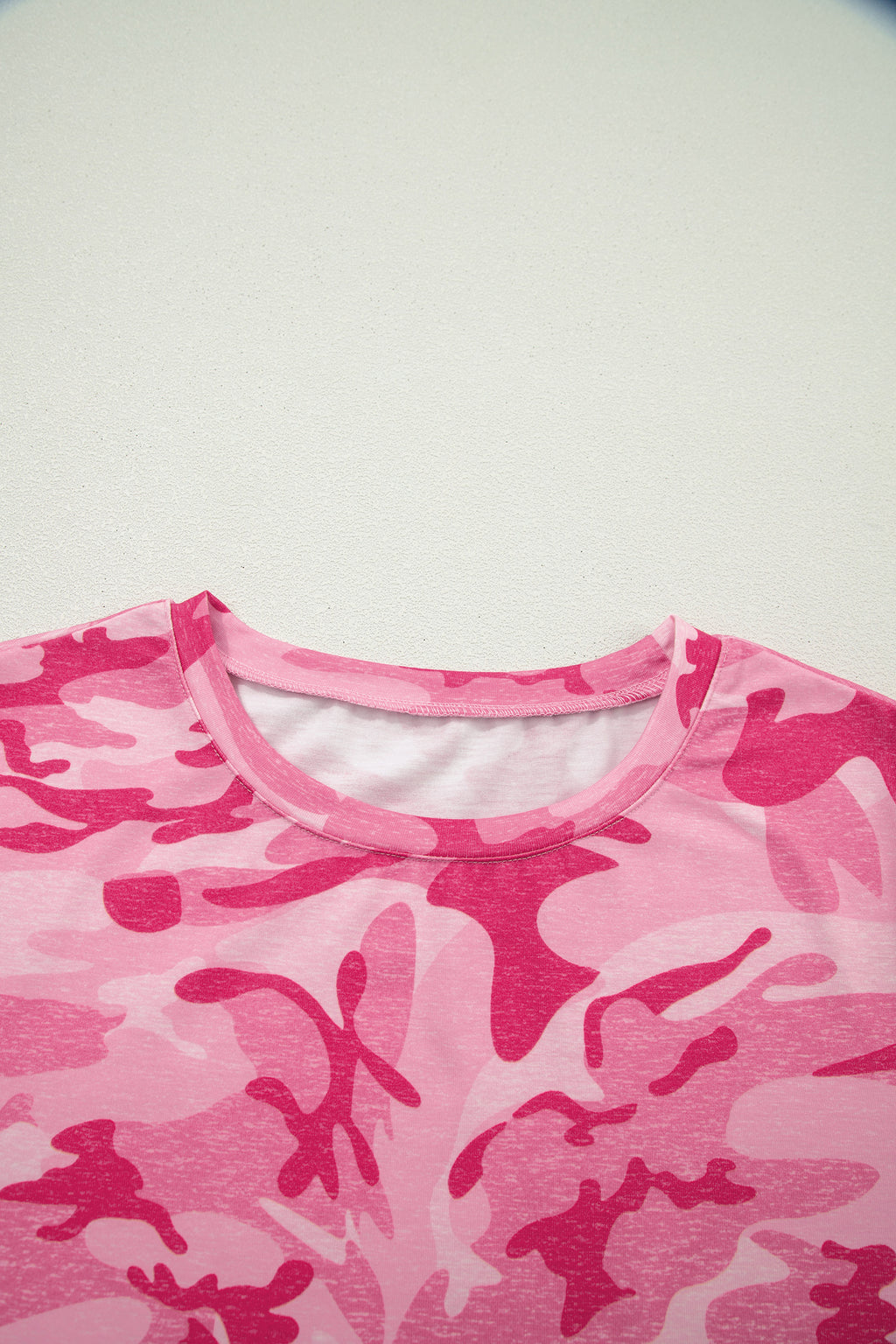 Green Camouflage Print Crew Neck T Shirt
