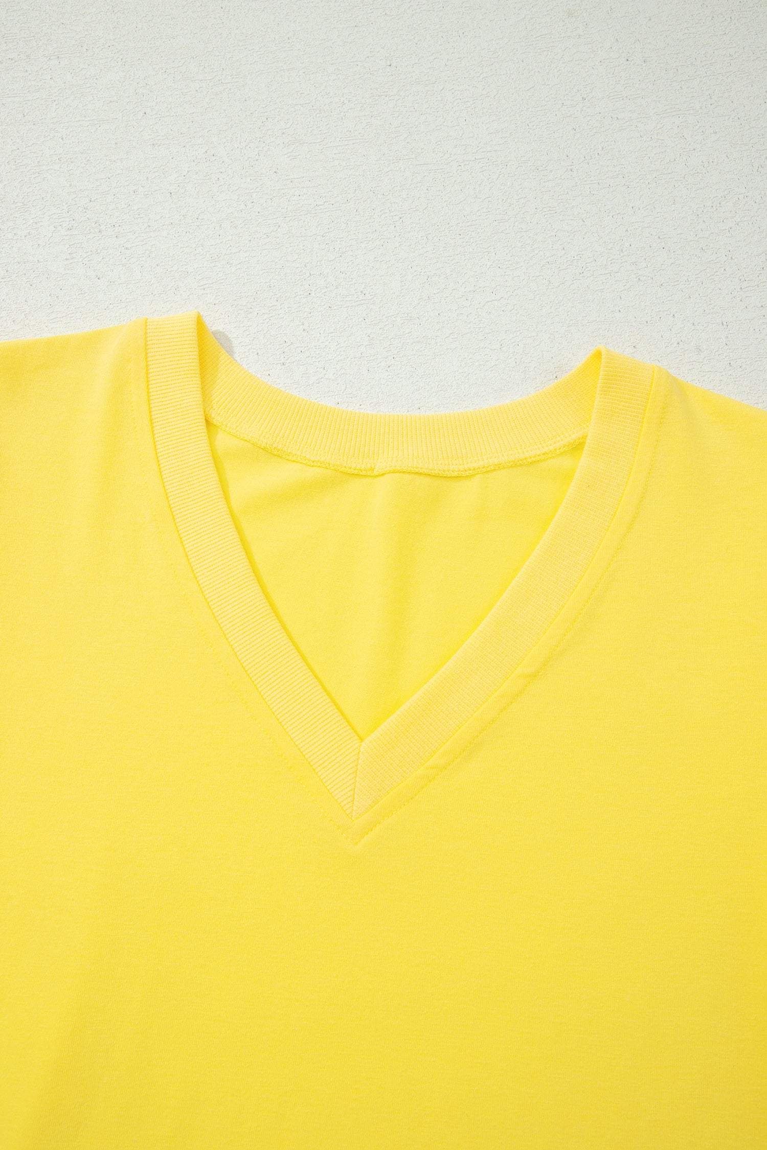 Yellow Solid Color V Neck Short Puff Sleeve Blouse
