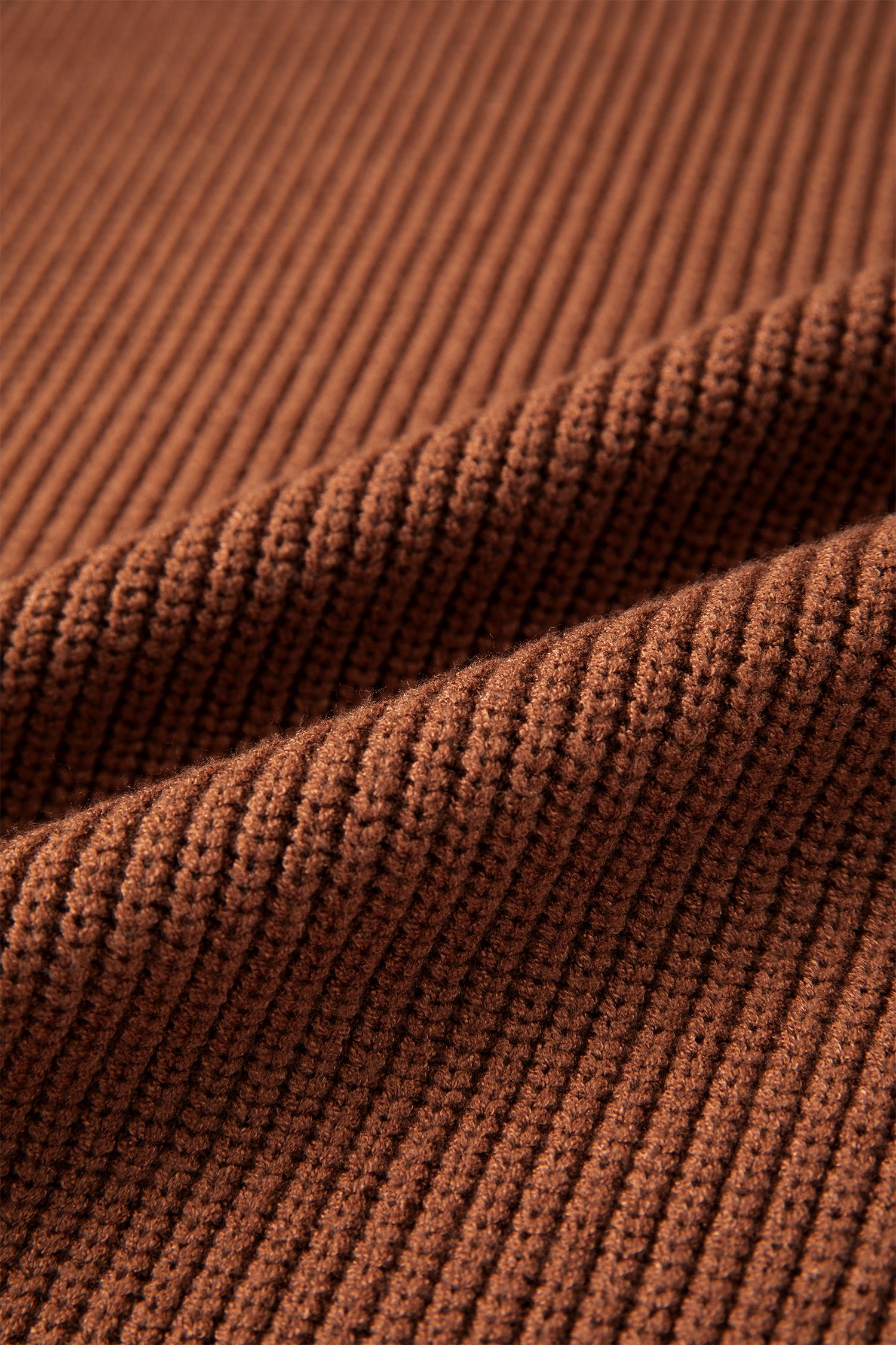 Chestnut Long Sleeve Ribbed Knit Stand Neck Regular Fit Pullover Sweater