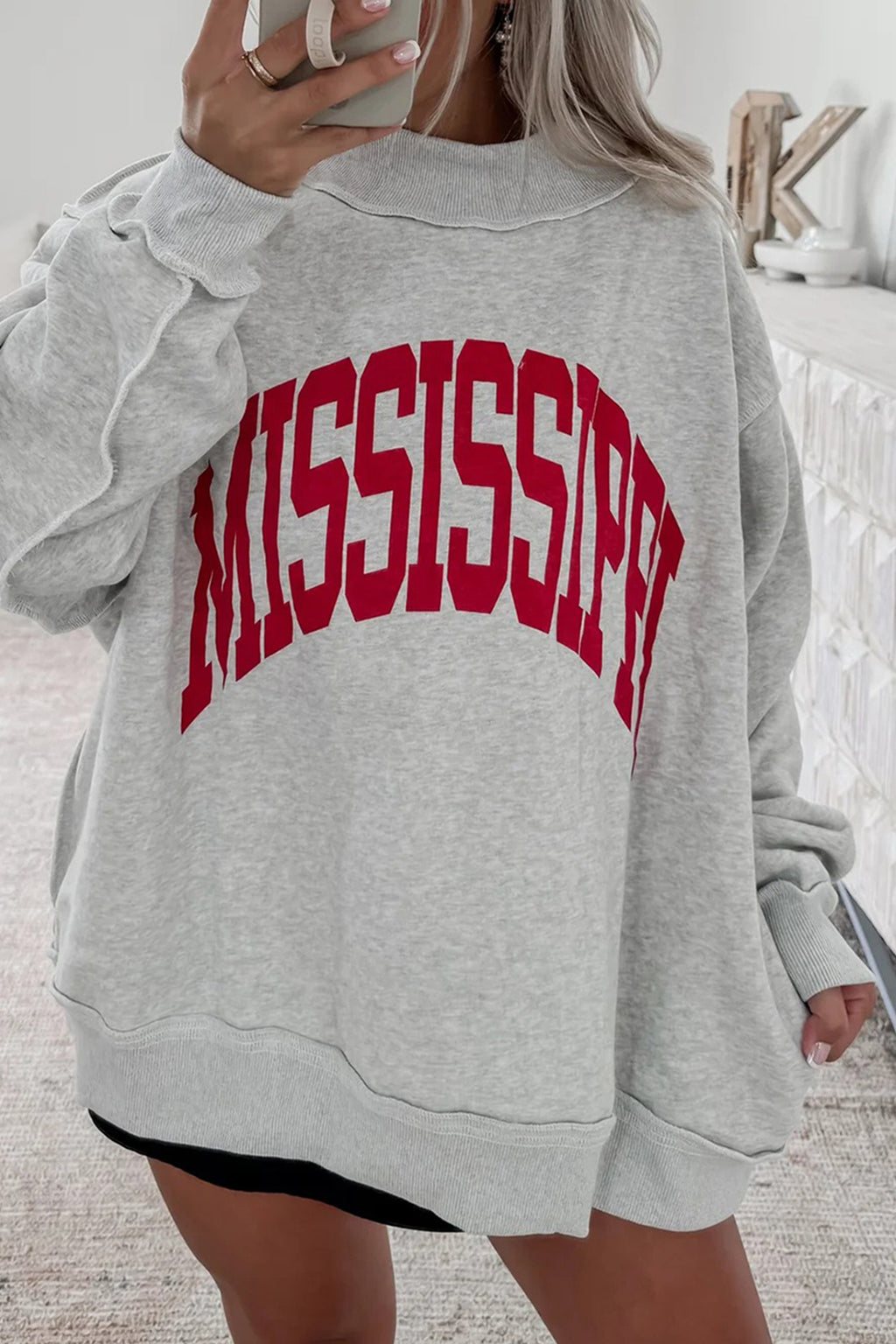 Mississippi Ole Miss Rebels Reversible Printed Ribbed Patchwork Mock Neck Sweatshirt