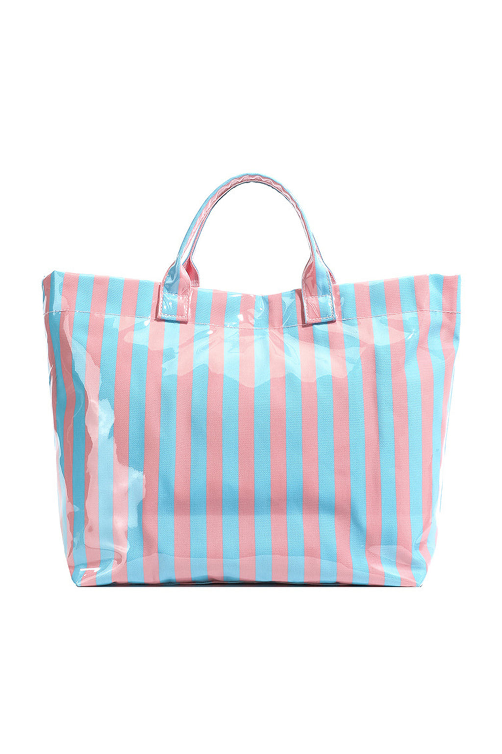 Blackish Green Glossy Striped Vinyl Large Tote Bag