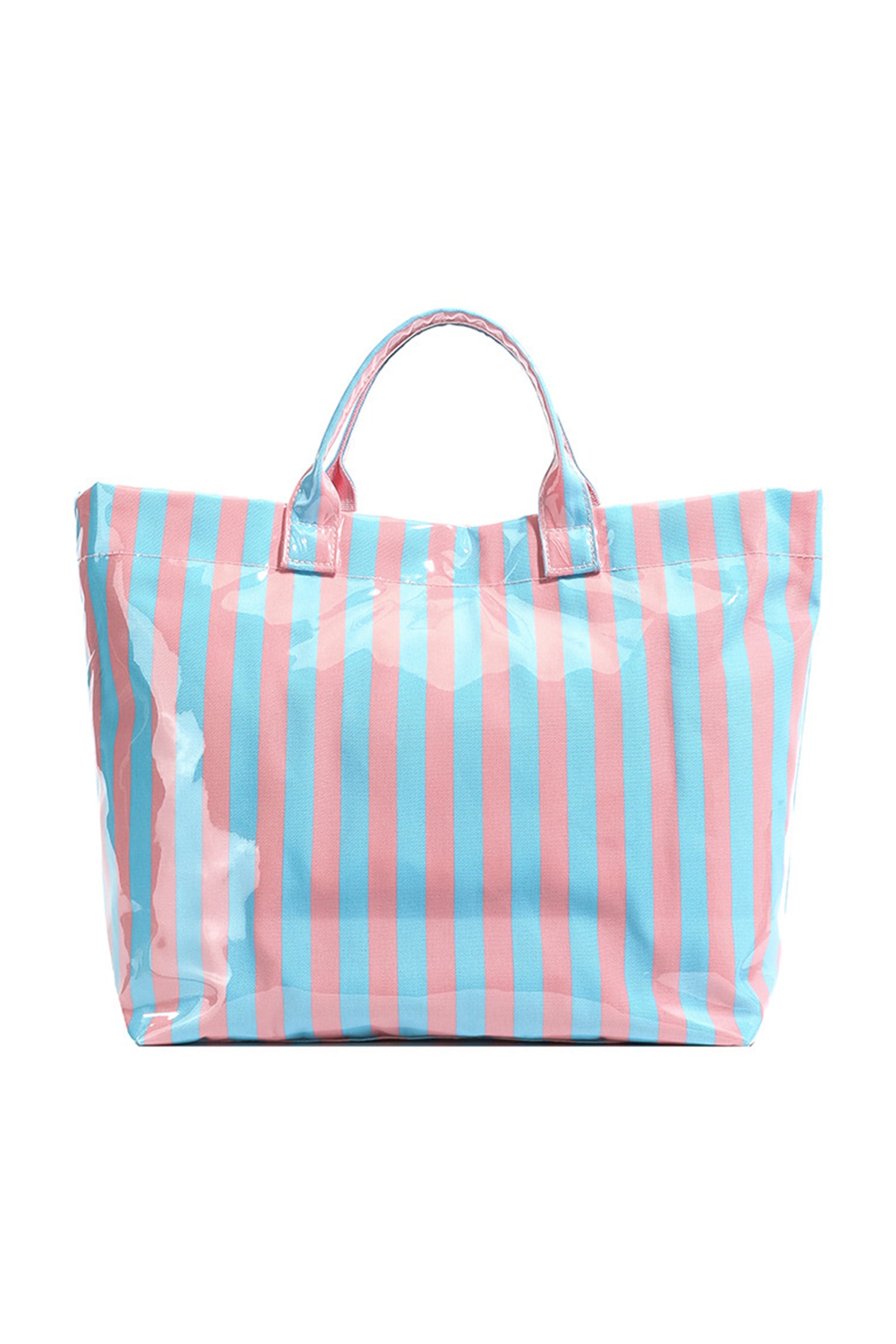 Blackish Green Glossy Striped Vinyl Large Tote Bag