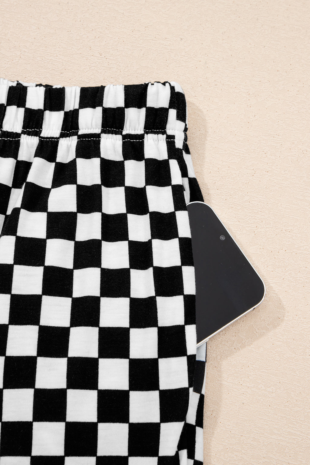 Black Checkered Print Half Sleeve Tee 2pcs Lounge Pant Set