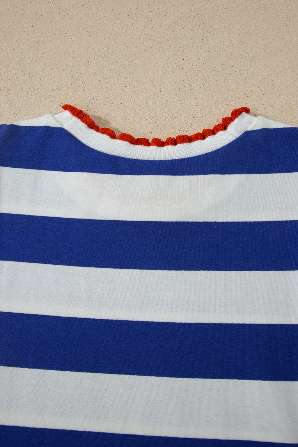 Blue Stripe Contrast Trim Round Neck Short Puff Sleeve Shift Mini Dress