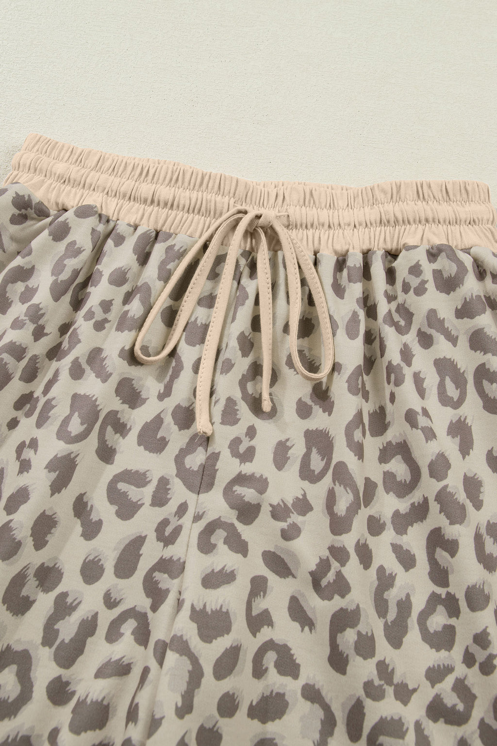 Khaki V Neck Collar Leopard Printed 2pcs Short Set