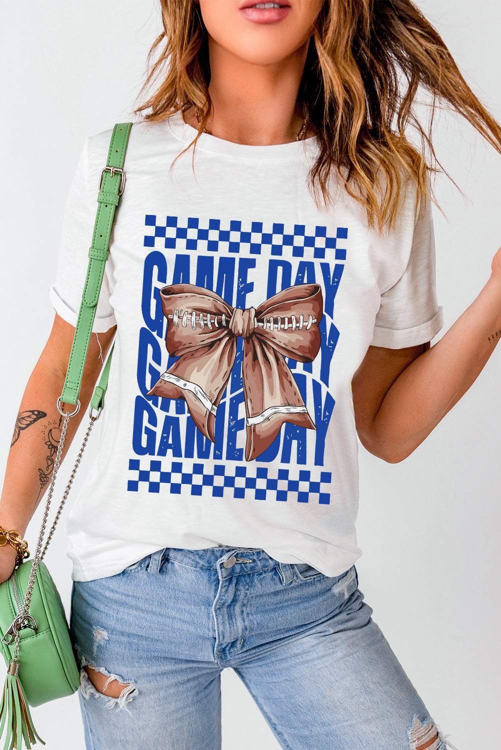 White Football Bow GAME DAY Graphic Tee