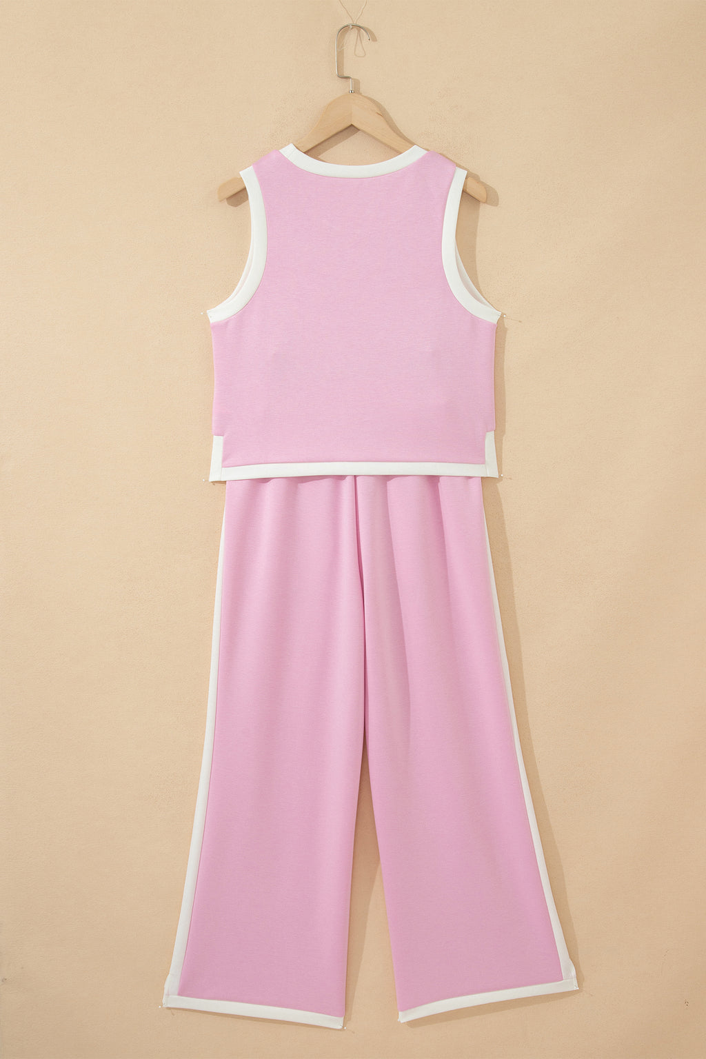 Sky Blue Colorblock Trim Cropped Tank Elastic Waist Shift Pants 2pcs Set