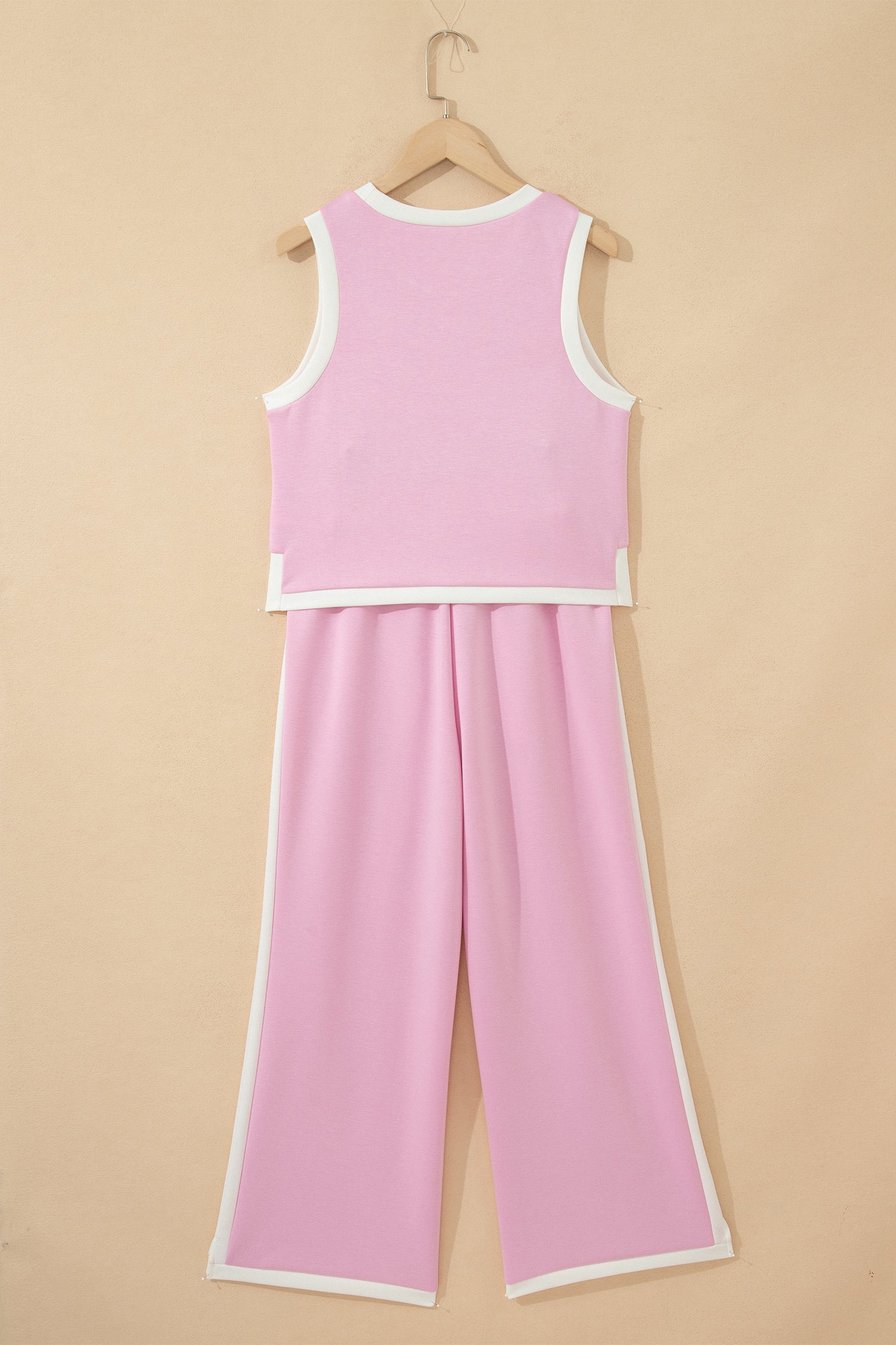 Sky Blue Colorblock Trim Cropped Tank Elastic Waist Shift Pants 2pcs Set